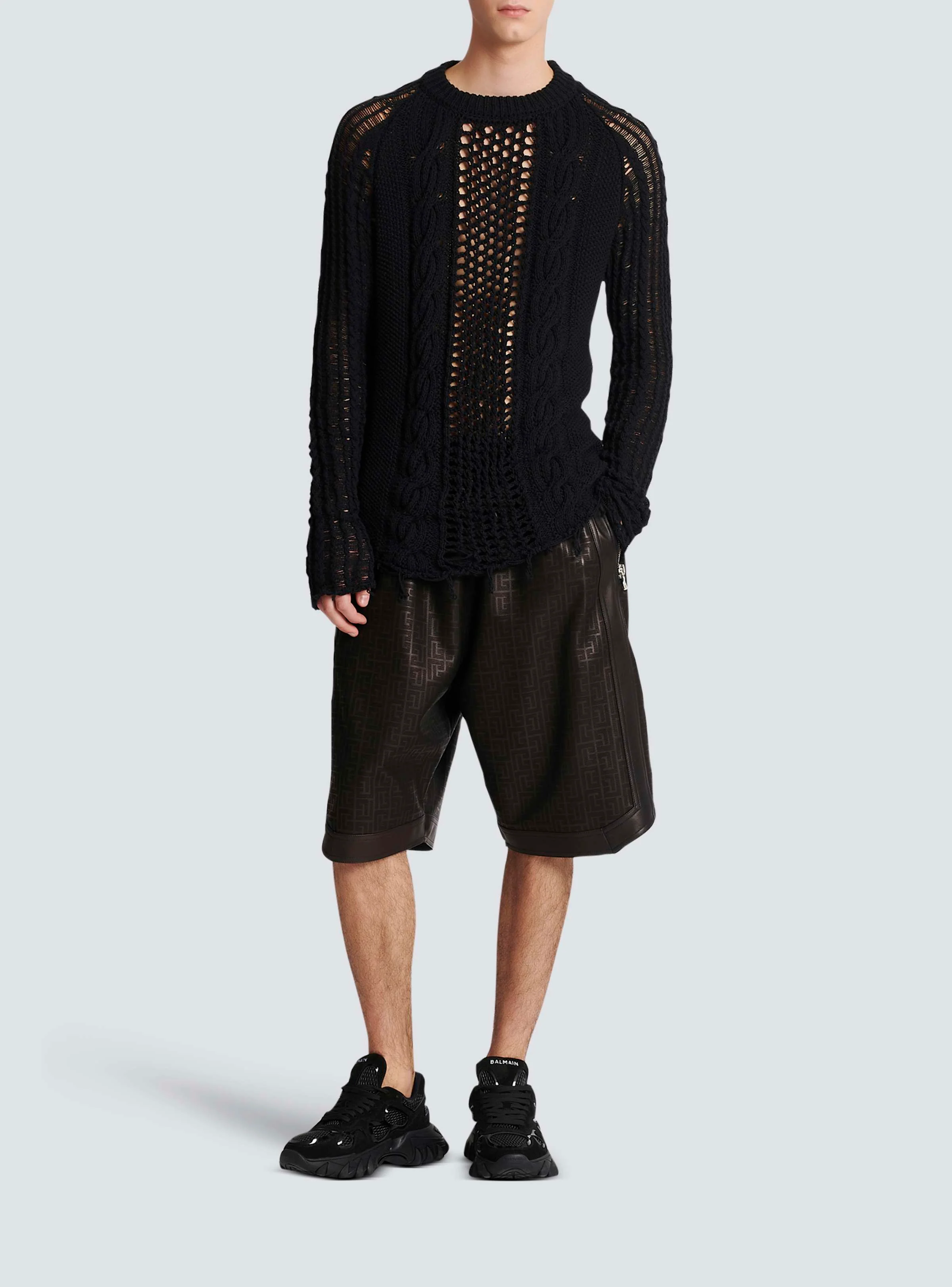 BALMAIN MEN'S MONOGRAM EMBOSSED LAMBSKIN BERMUDA NWT - Image 2
