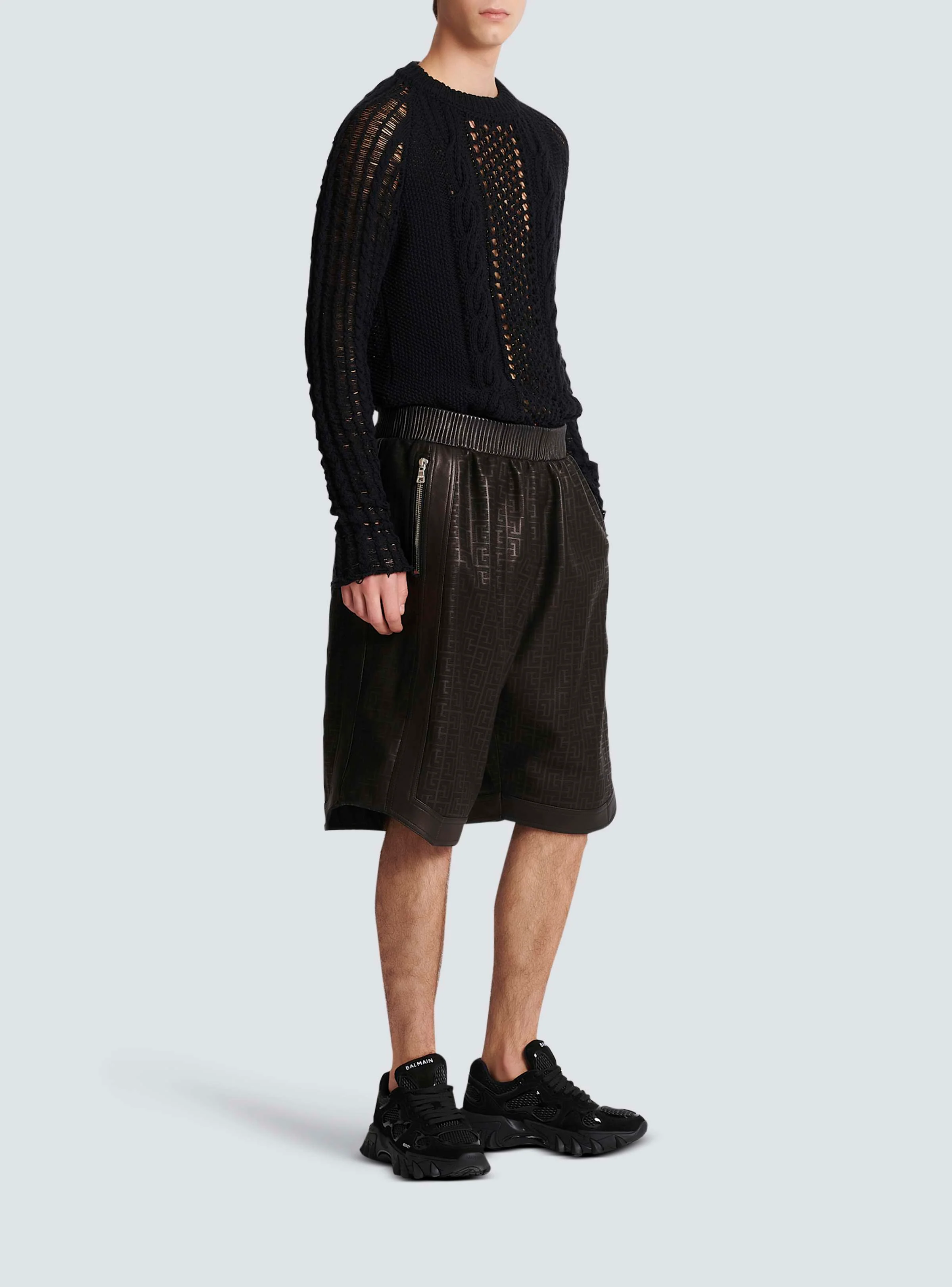 BALMAIN MEN'S MONOGRAM EMBOSSED LAMBSKIN BERMUDA NWT - Image 3