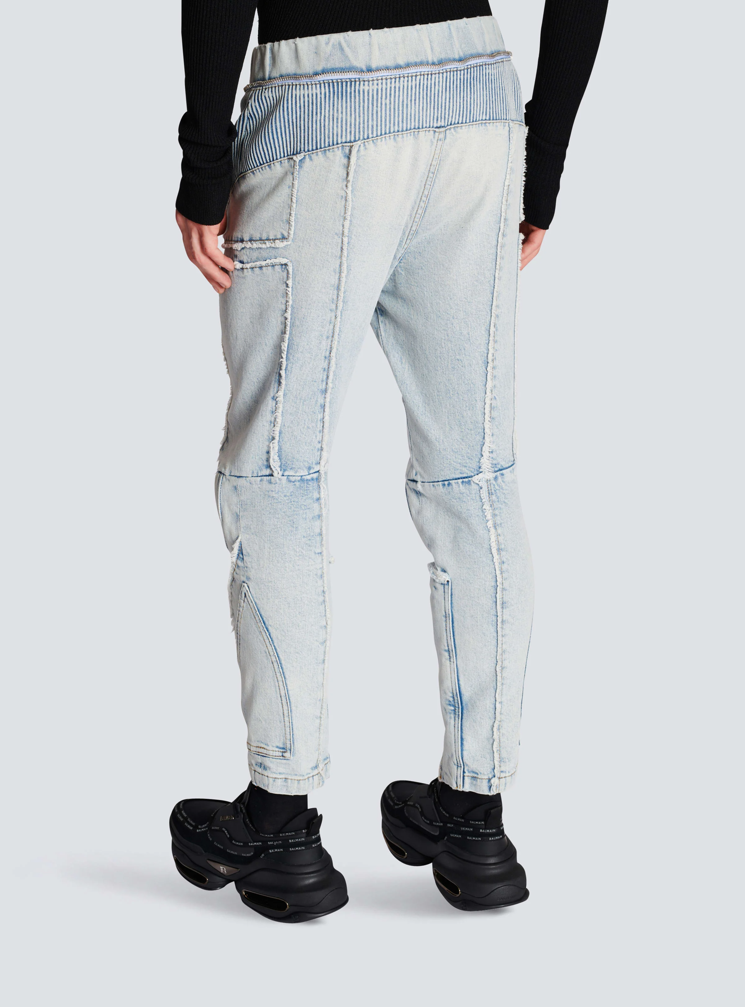 BALMAIN MEN'S LIGHT BLUE TAPERED DENIM PANTS - Image 6