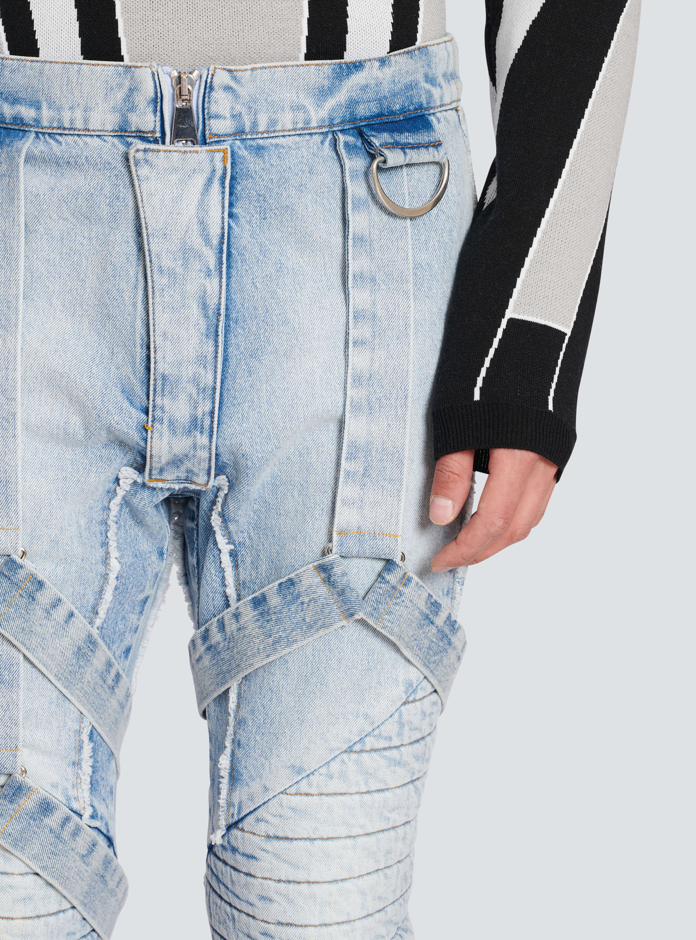 BALMAIN MEN'S LIGHT BLUE MULTI-STRAP DENIM PANTS - Image 5