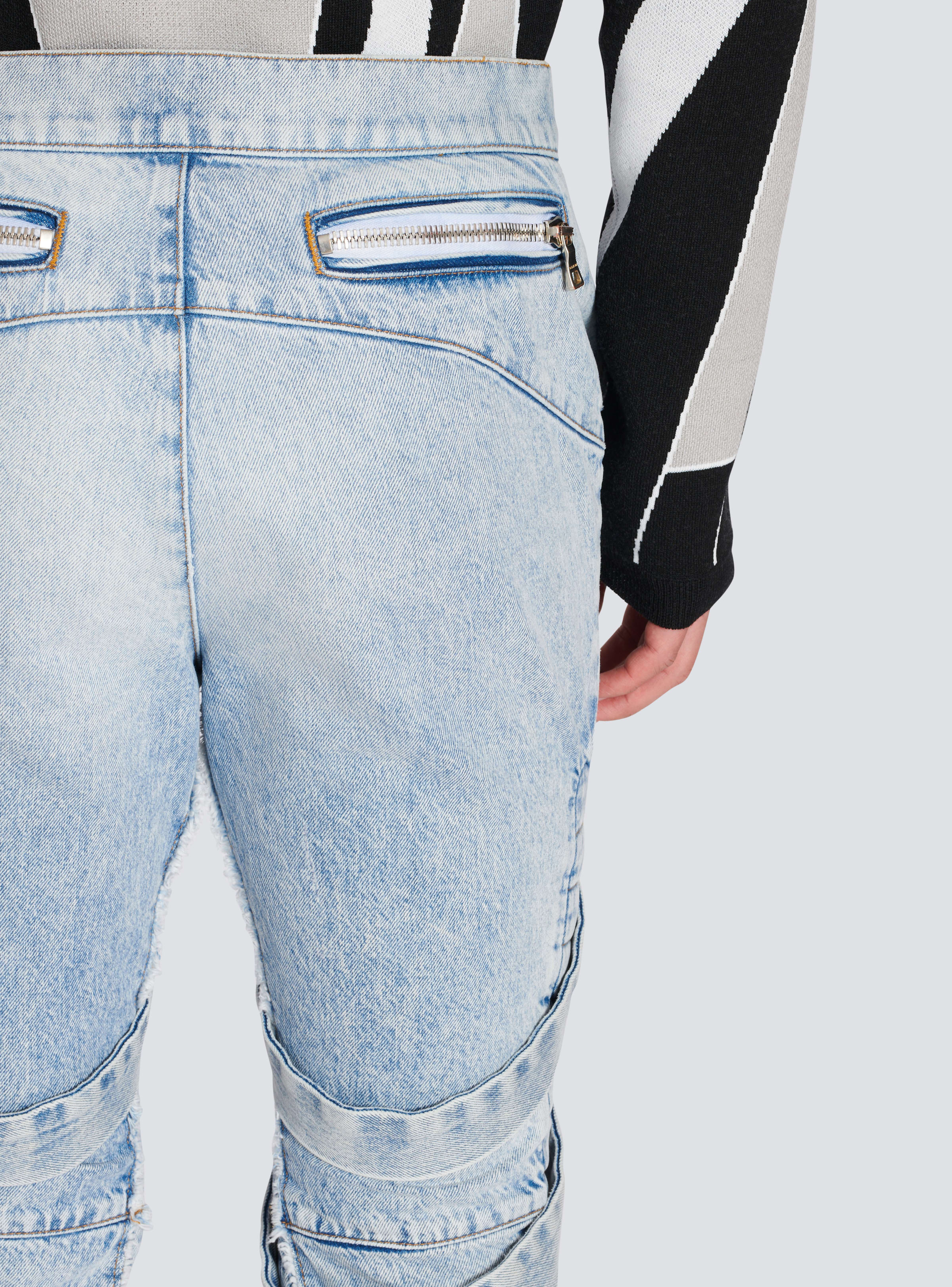 BALMAIN MEN'S LIGHT BLUE MULTI-STRAP DENIM PANTS - Image 7