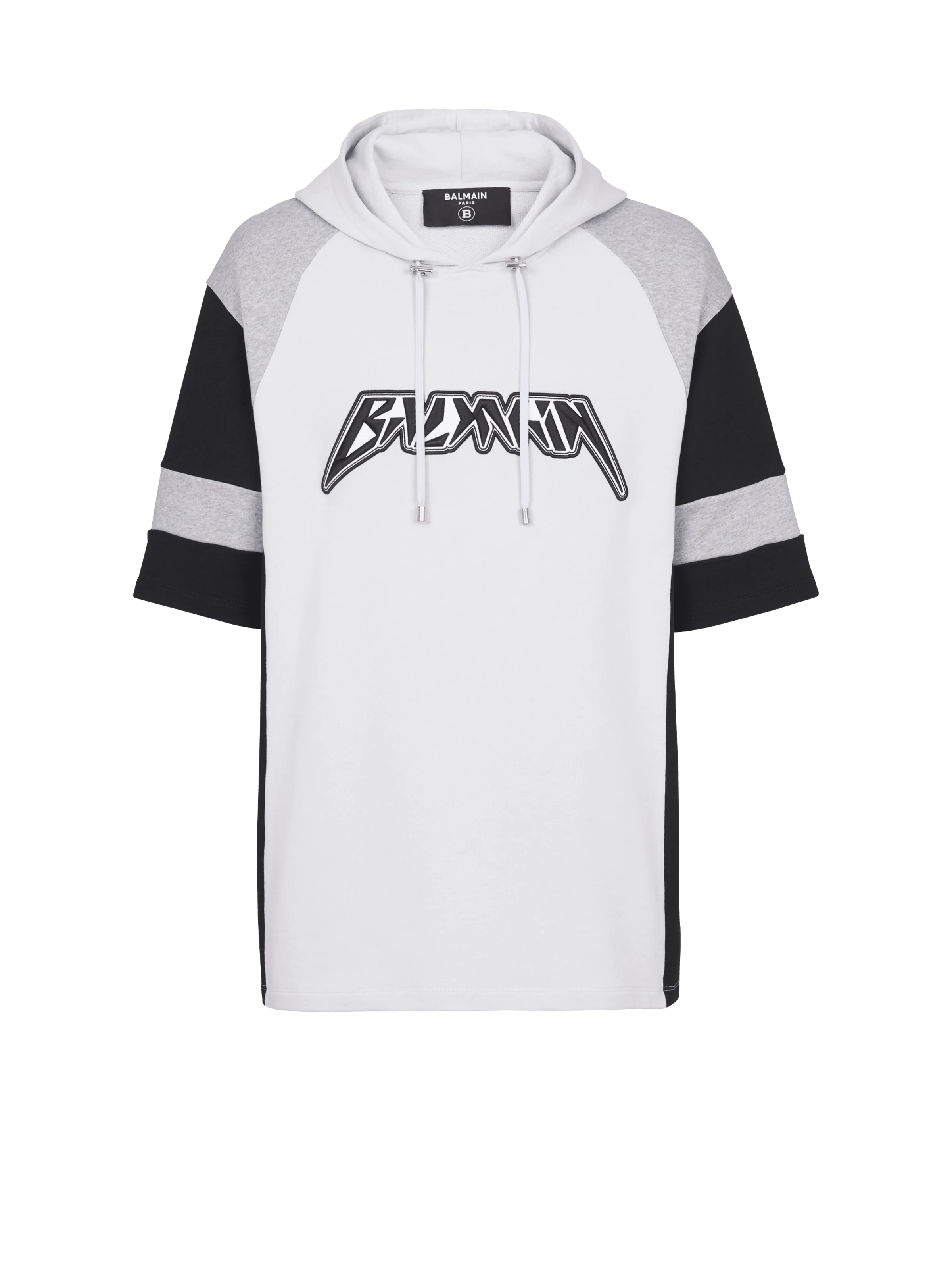 BALMAIN MEN'S LIGHT BLUE BLACK OVERSIZED HOODIE