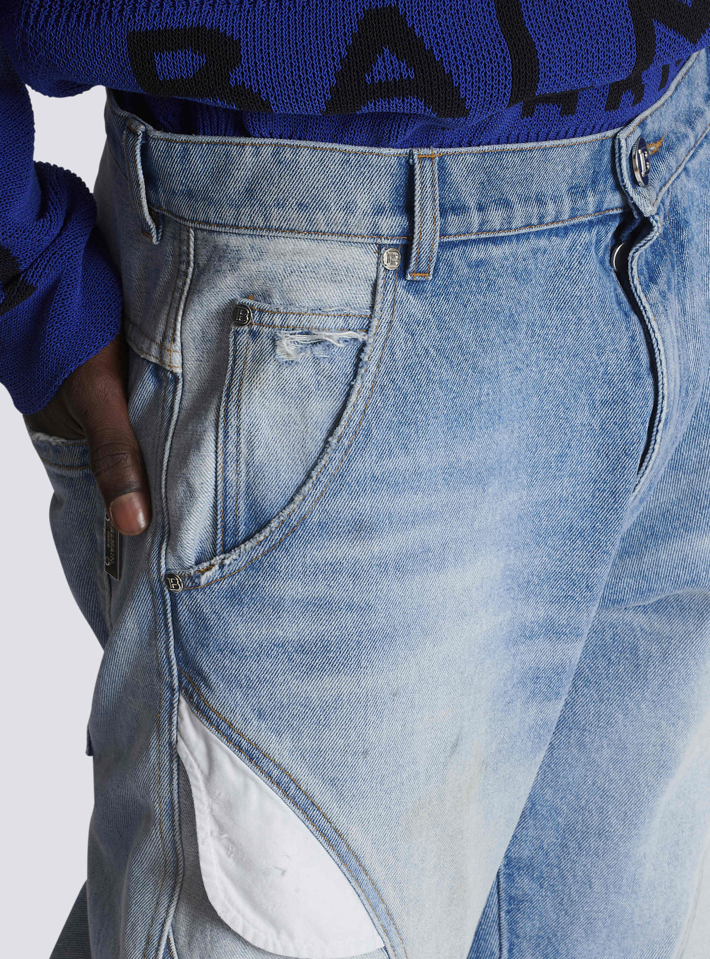 BALMAIN MEN'S MULTICUT LOOSE BLUE DENIM PANTS NWT - Image 5