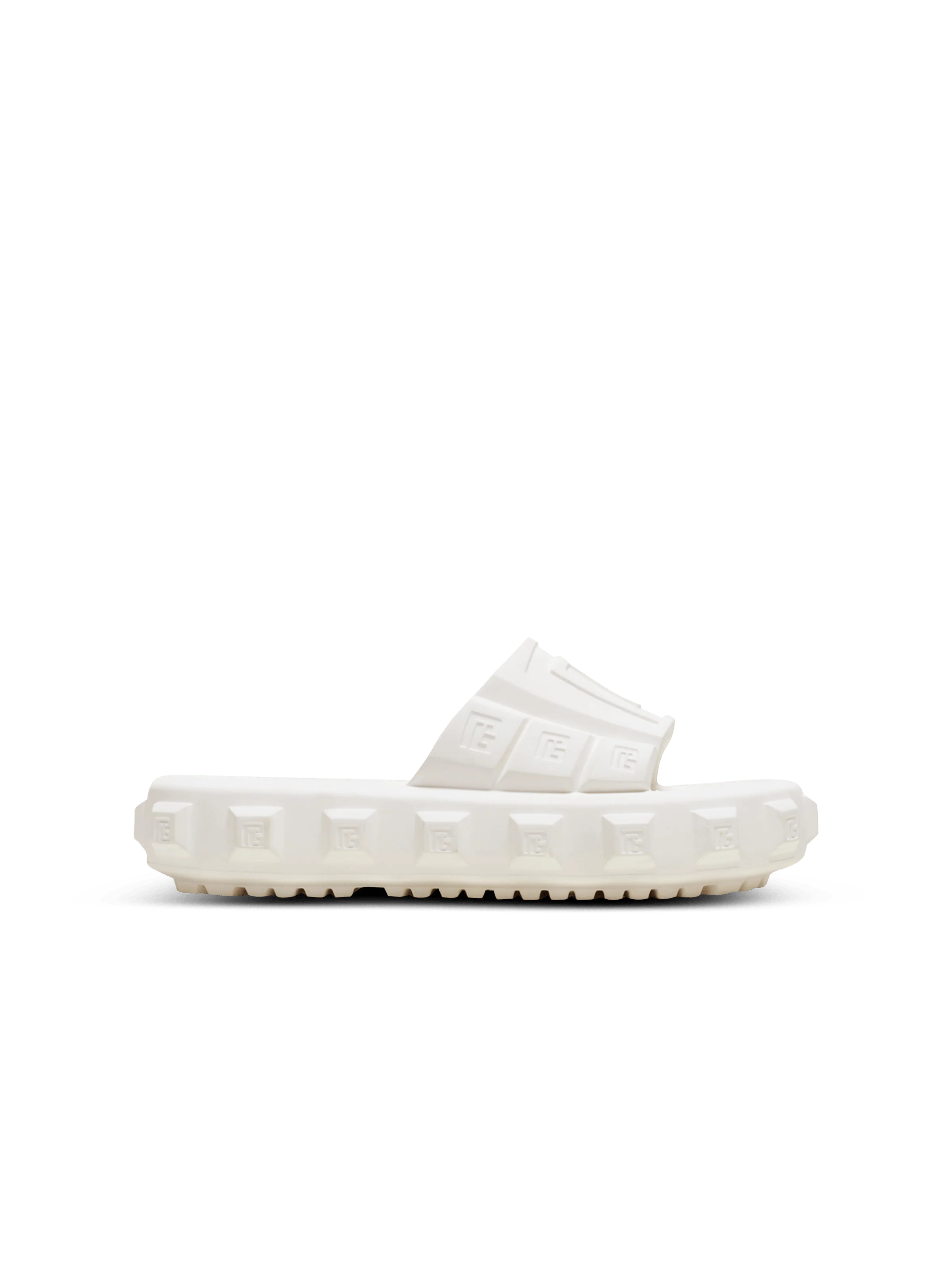 BALMAIN MEN'S WHITE RUBBER EMBOSSED SLIDES