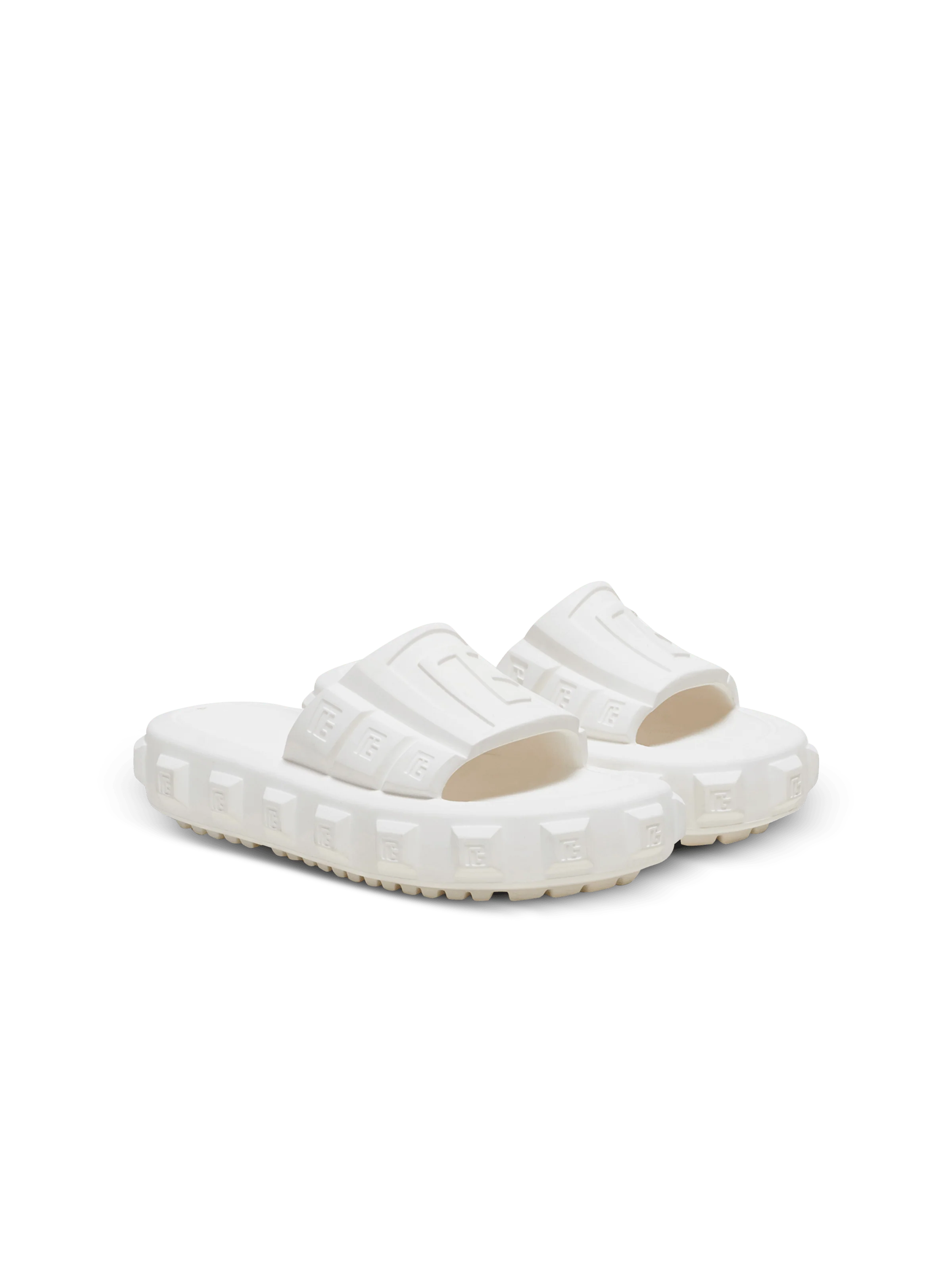 BALMAIN MEN'S WHITE RUBBER EMBOSSED SLIDES - Image 3