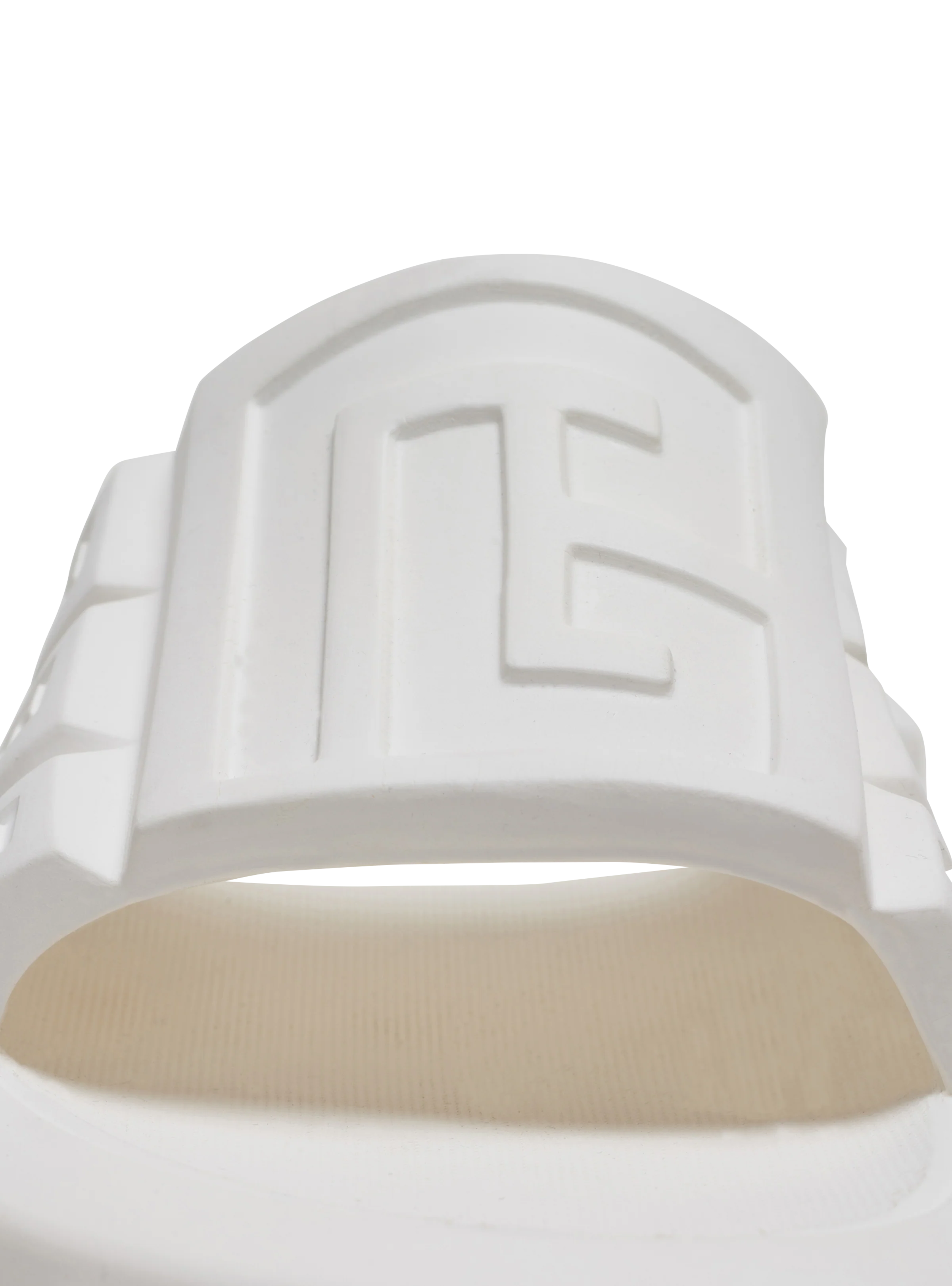 BALMAIN MEN'S WHITE RUBBER EMBOSSED SLIDES - Image 5