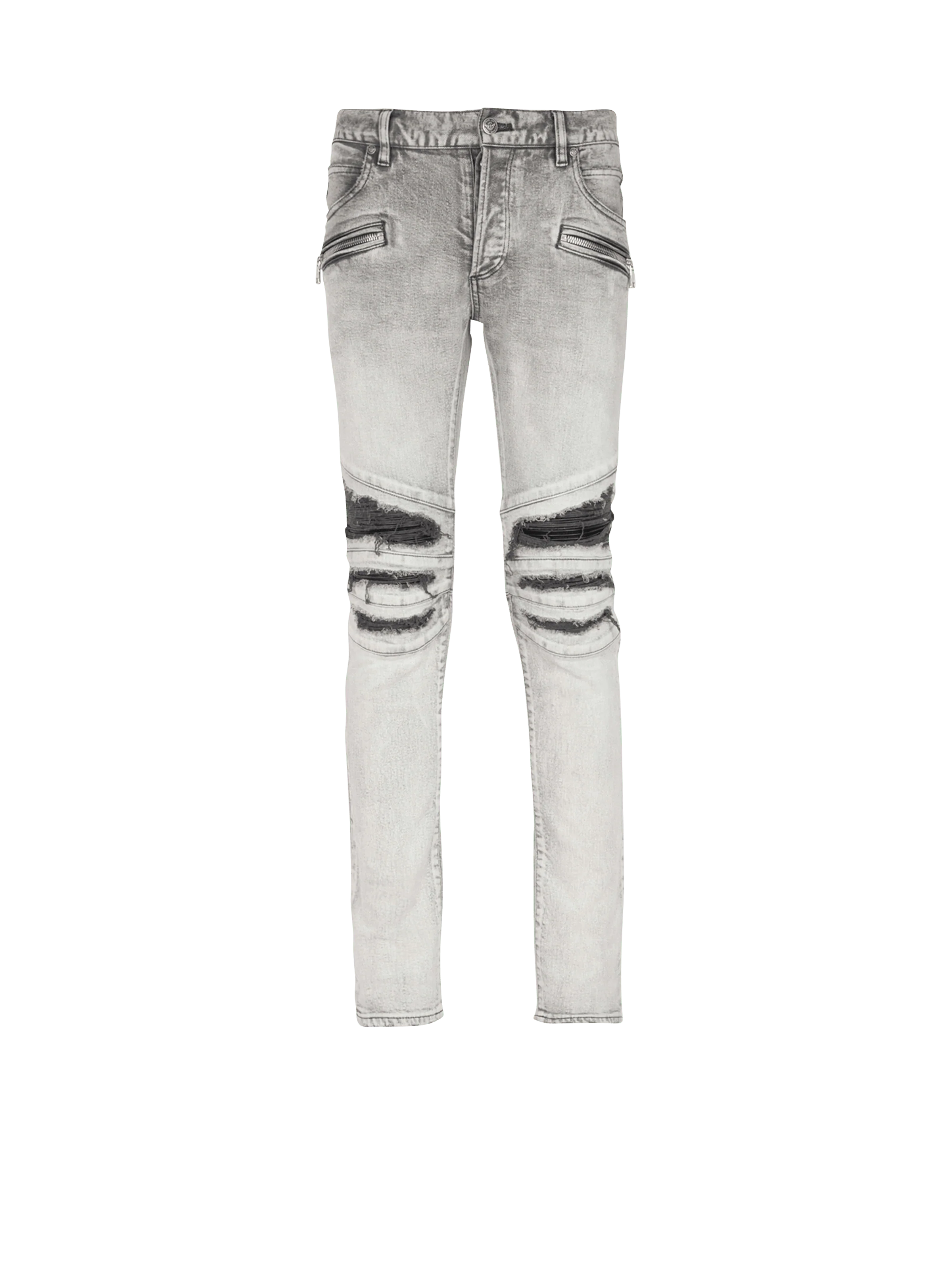 BALMAIN MEN'S RIBBED PATCHES SLIM JEANS-BLEACHED NWT