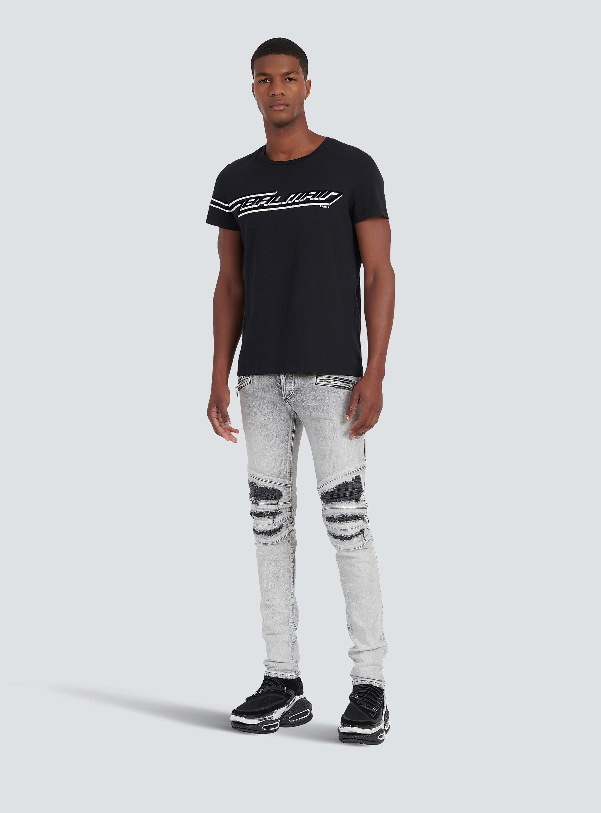 BALMAIN MEN'S RIBBED PATCHES SLIM JEANS-BLEACHED NWT - Image 2