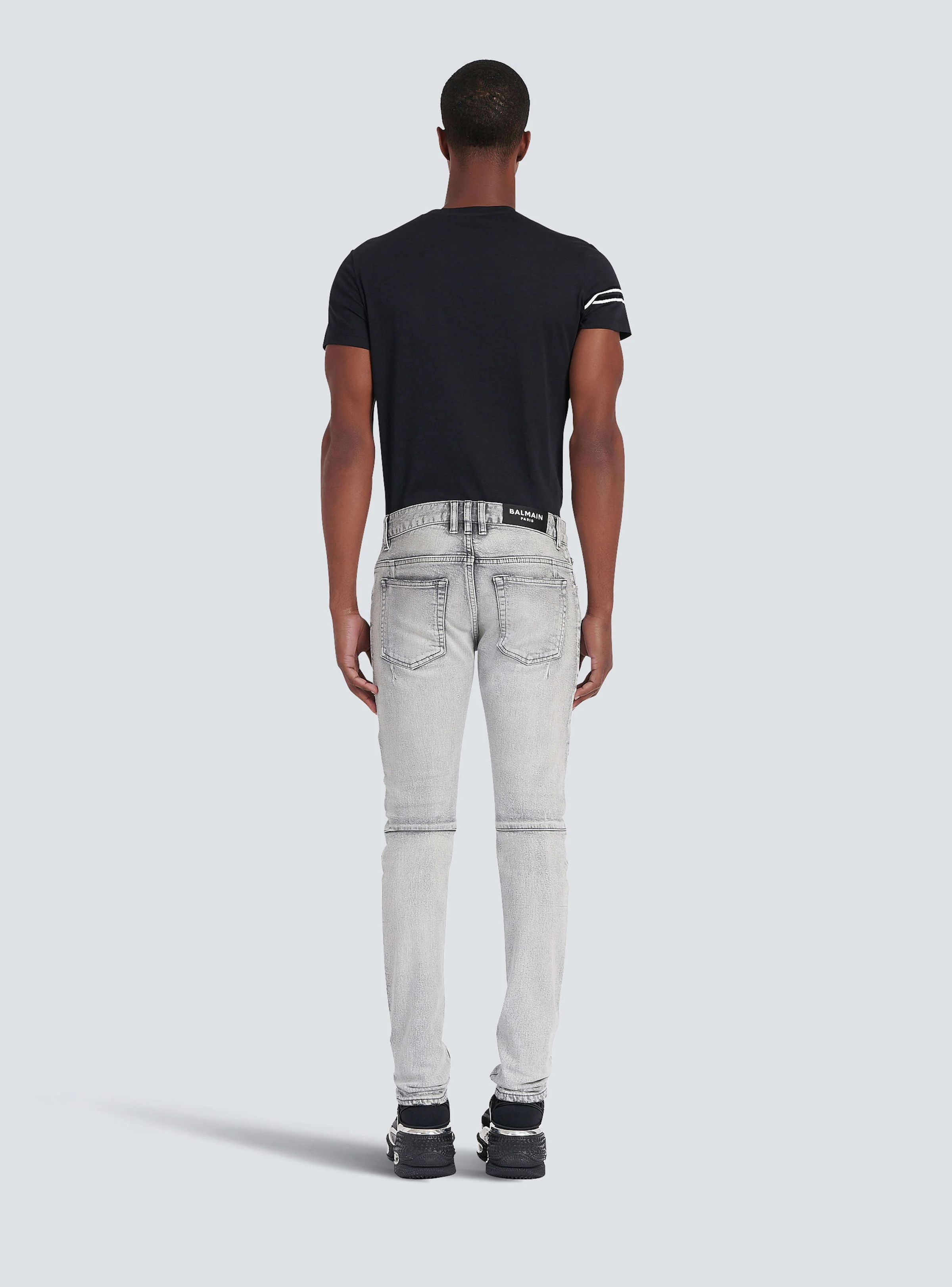 BALMAIN MEN'S RIBBED PATCHES SLIM JEANS-BLEACHED NWT - Image 4