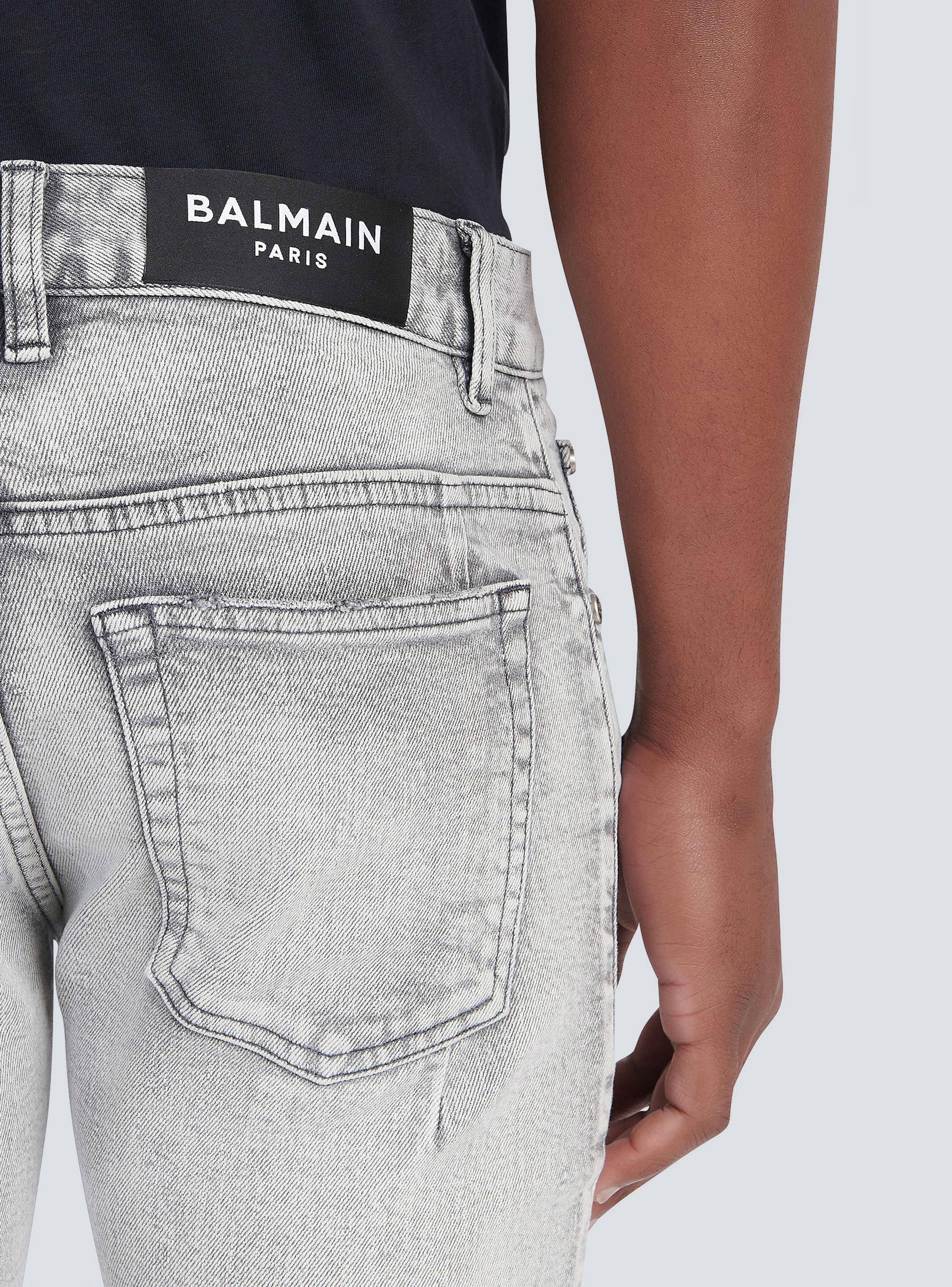 BALMAIN MEN'S RIBBED PATCHES SLIM JEANS-BLEACHED NWT - Image 6