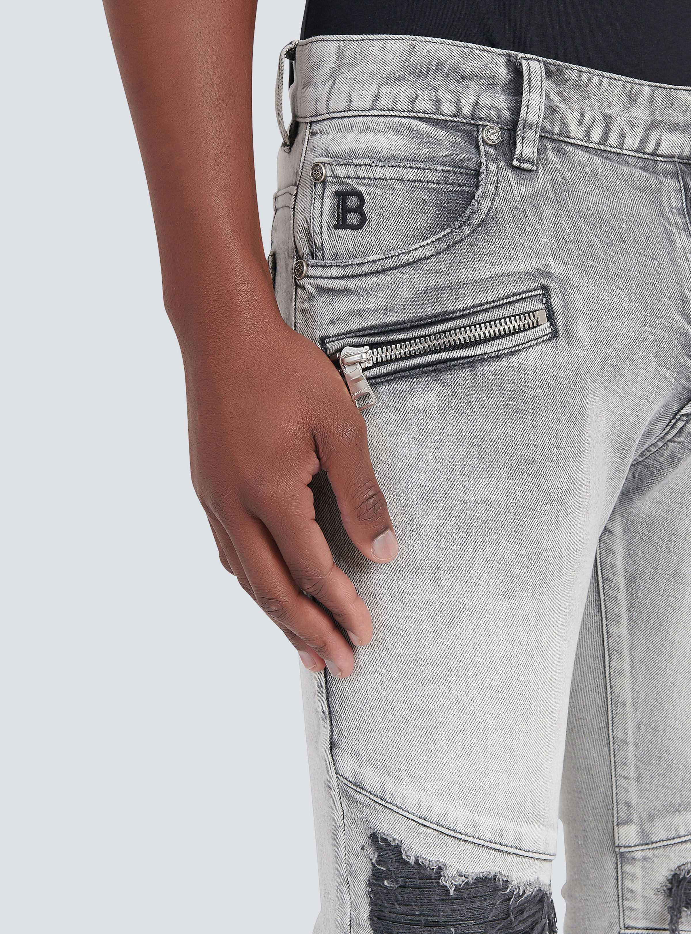BALMAIN MEN'S RIBBED PATCHES SLIM JEANS-BLEACHED NWT - Image 7