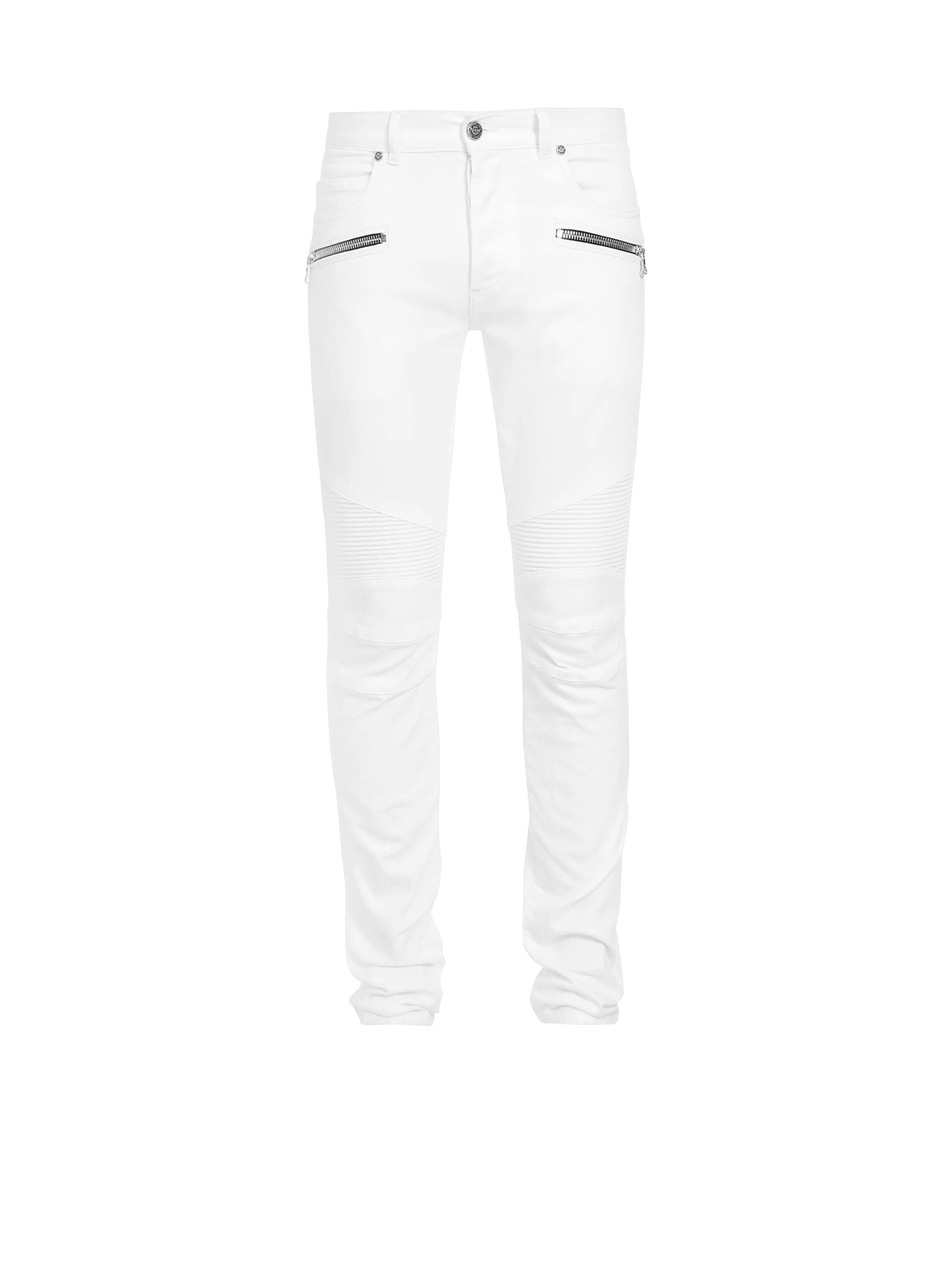 BALMAIN MEN'S WHITE RIBBED SLIM JEANS