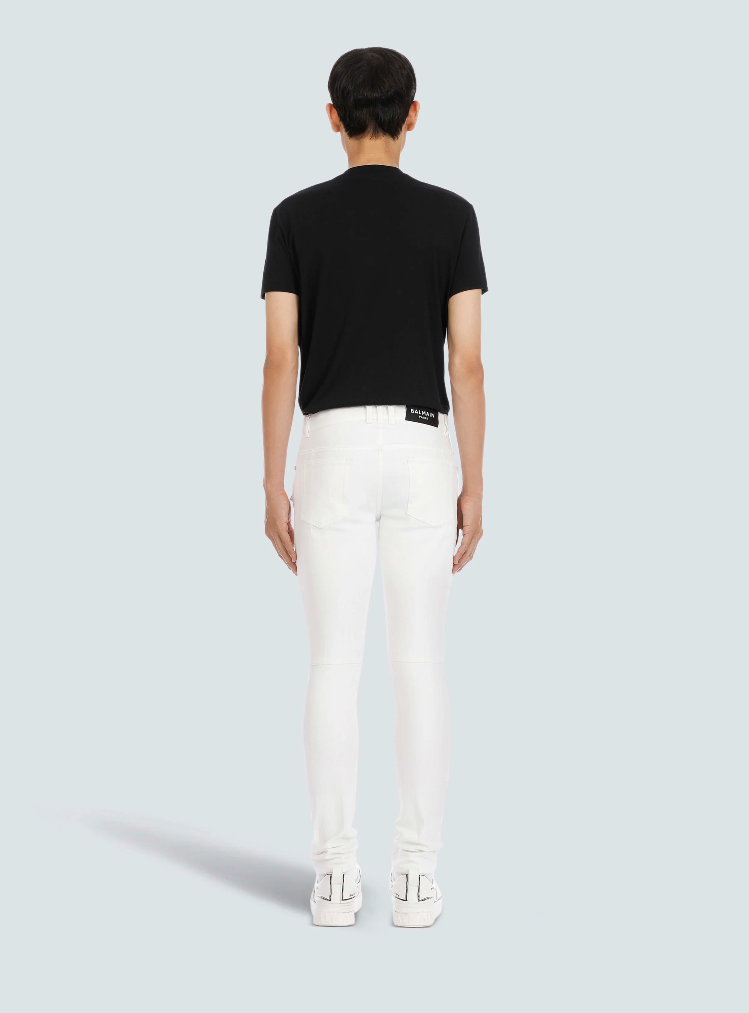 BALMAIN MEN'S WHITE RIBBED SLIM JEANS - Image 4