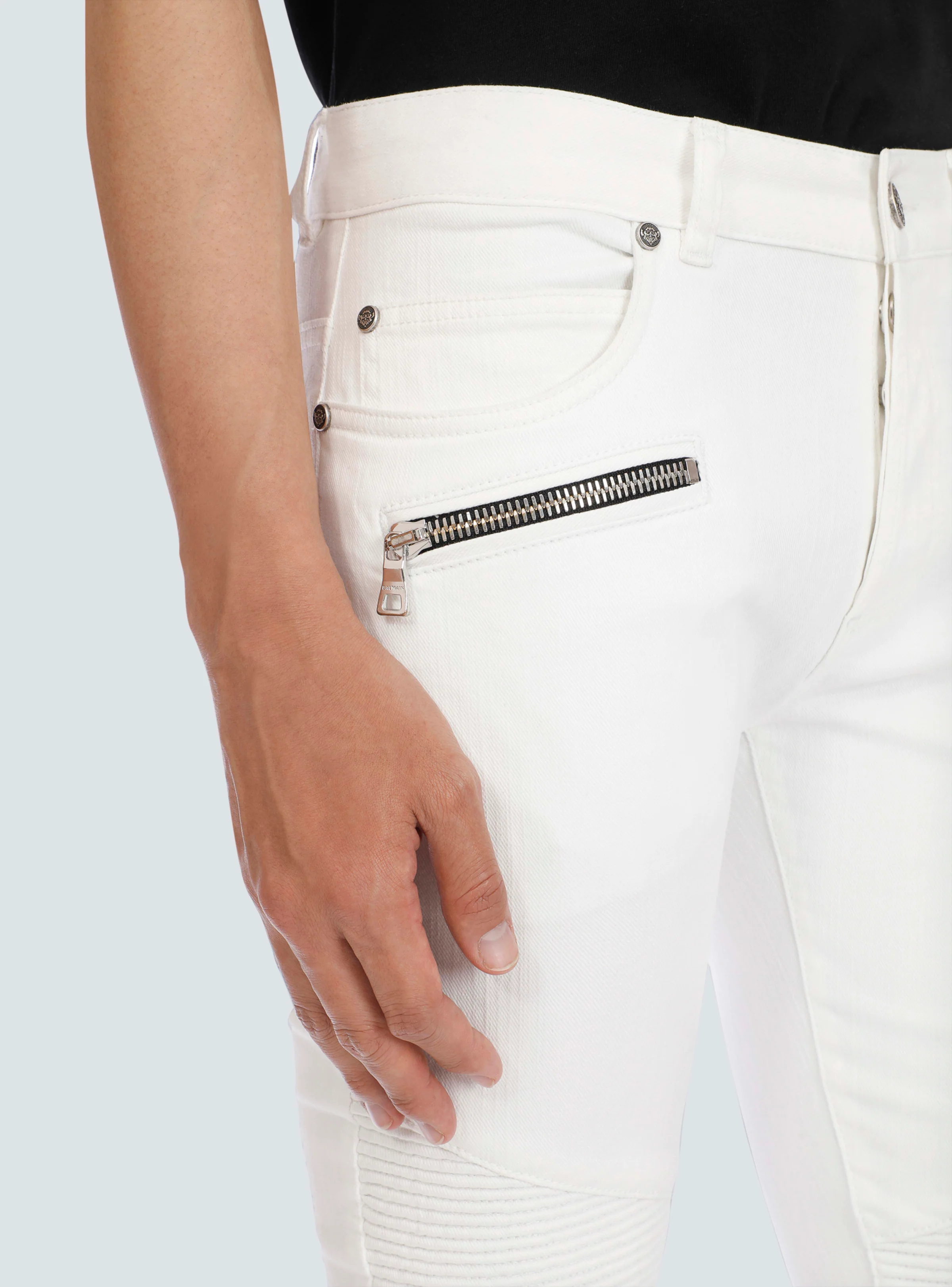 BALMAIN MEN'S WHITE RIBBED SLIM JEANS - Image 5