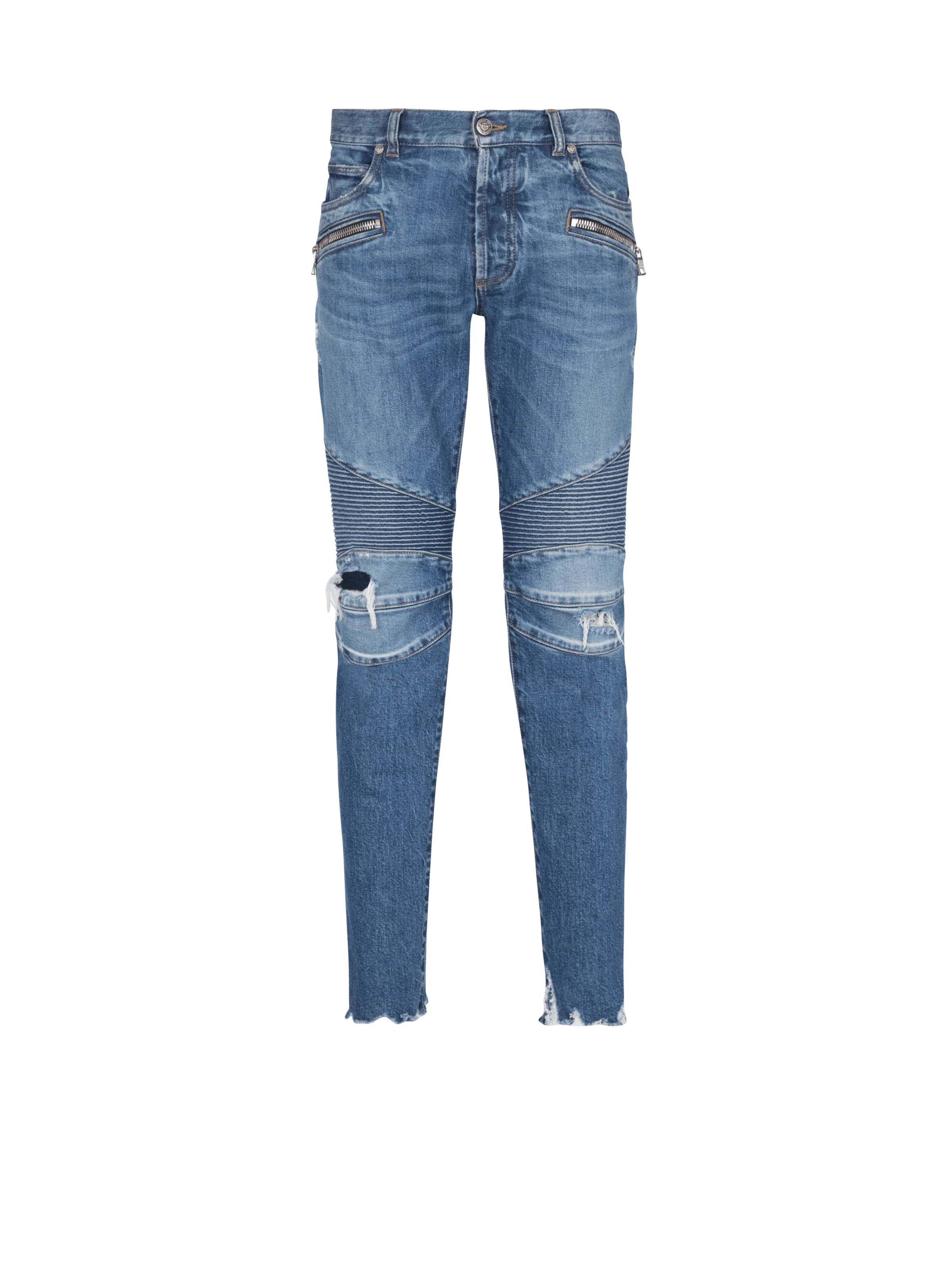 BALMAIN MEN'S BLUE RIBBED SLIM JEANS