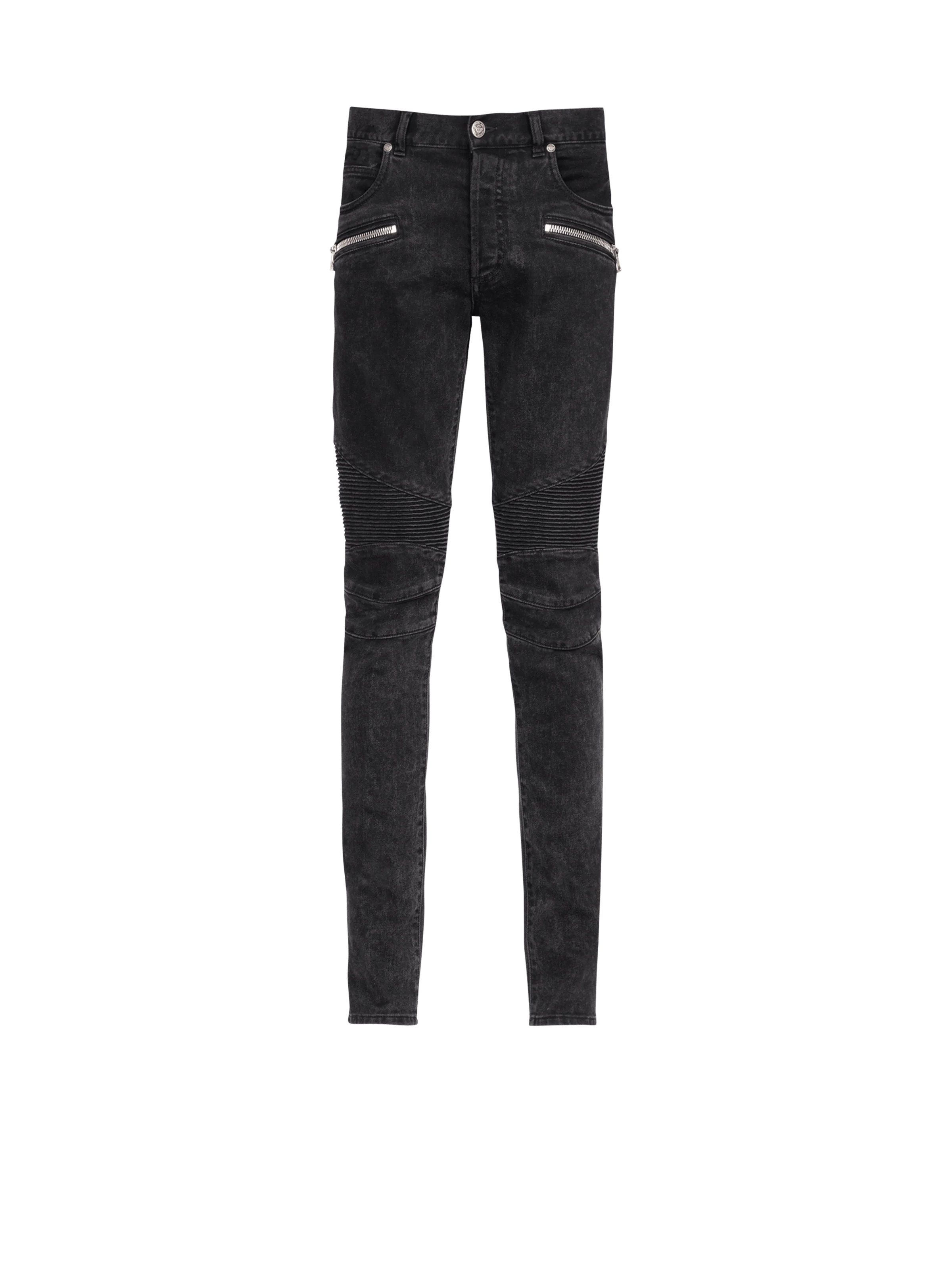 BALMAIN MEN'S BLACK RIBBED SLIM JEANS