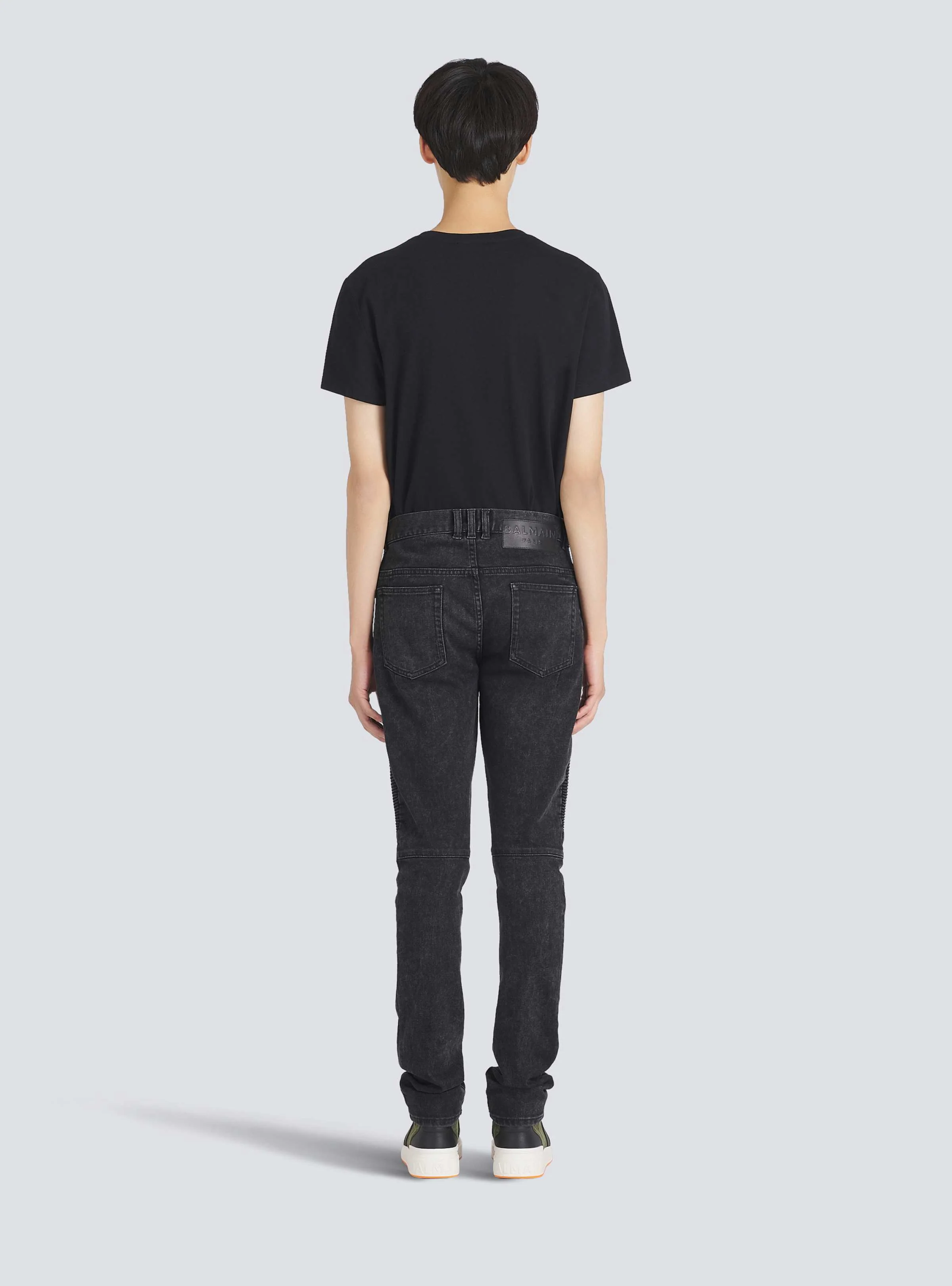BALMAIN MEN'S BLACK RIBBED SLIM JEANS - Image 4