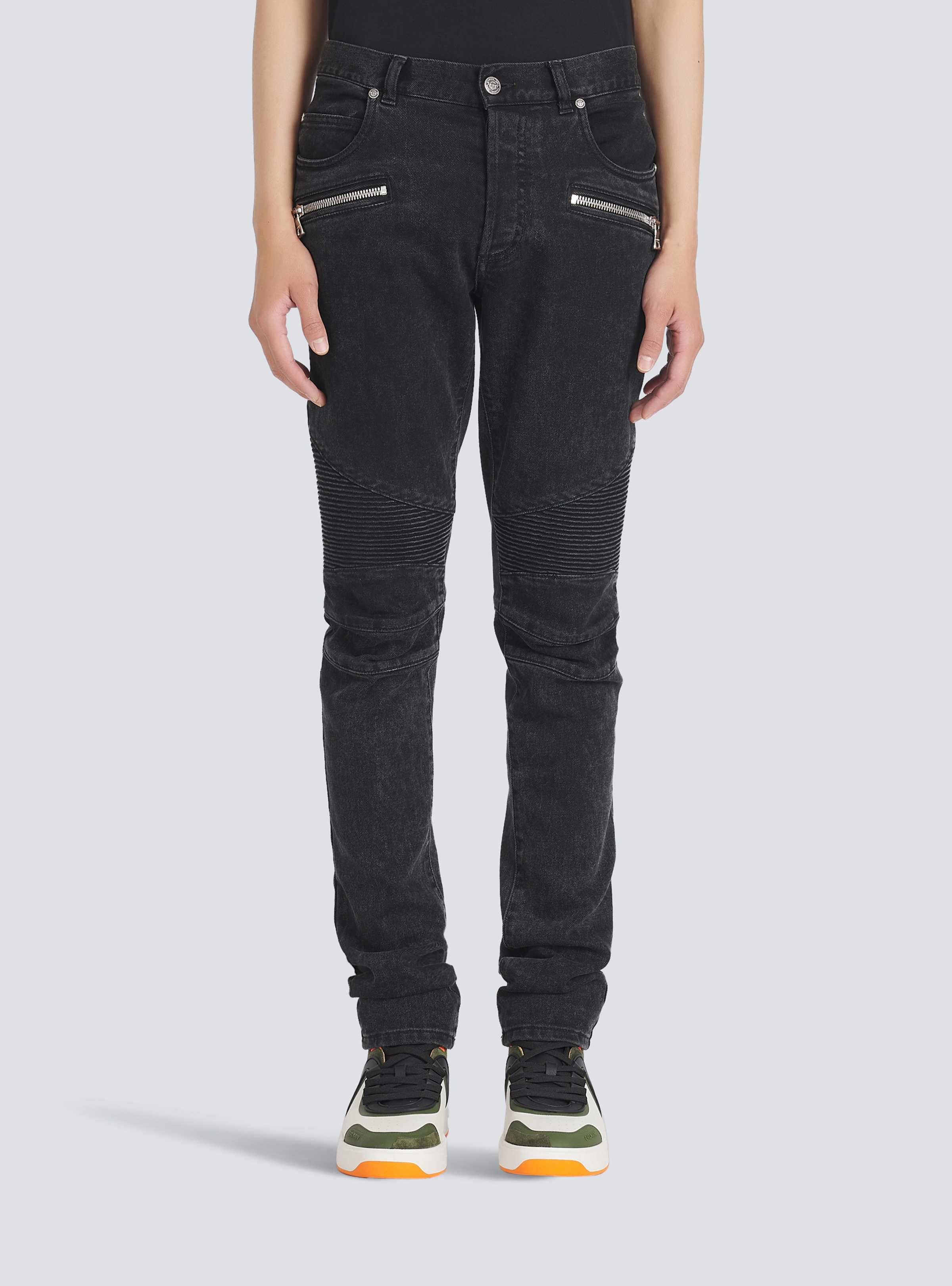 BALMAIN MEN'S BLACK RIBBED SLIM JEANS - Image 5