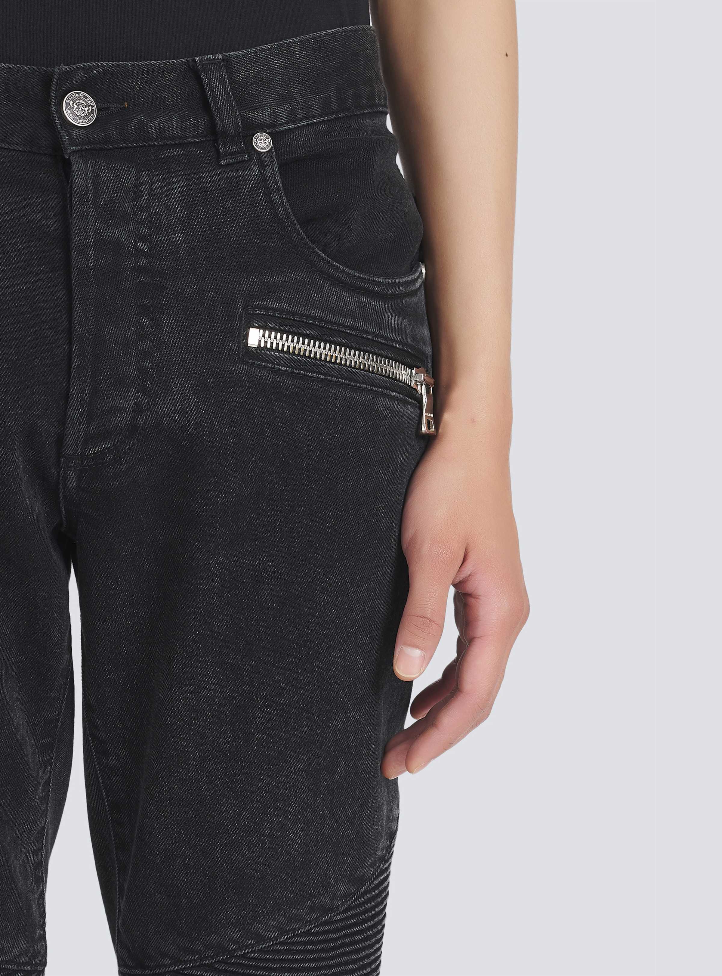 BALMAIN MEN'S BLACK RIBBED SLIM JEANS - Image 6
