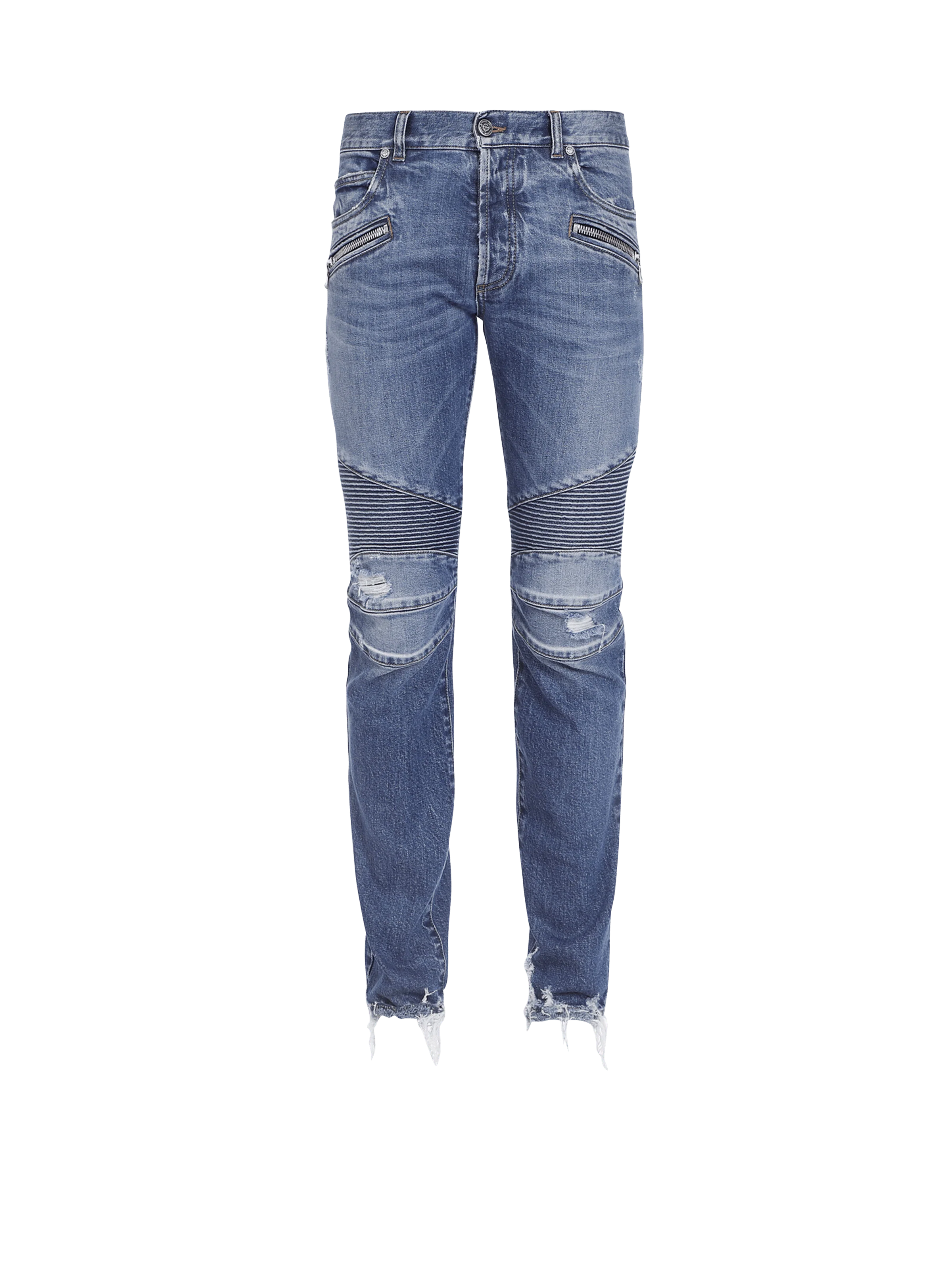 BALMAIN MEN'S BLUE RIBBED TAPERED JEANS
