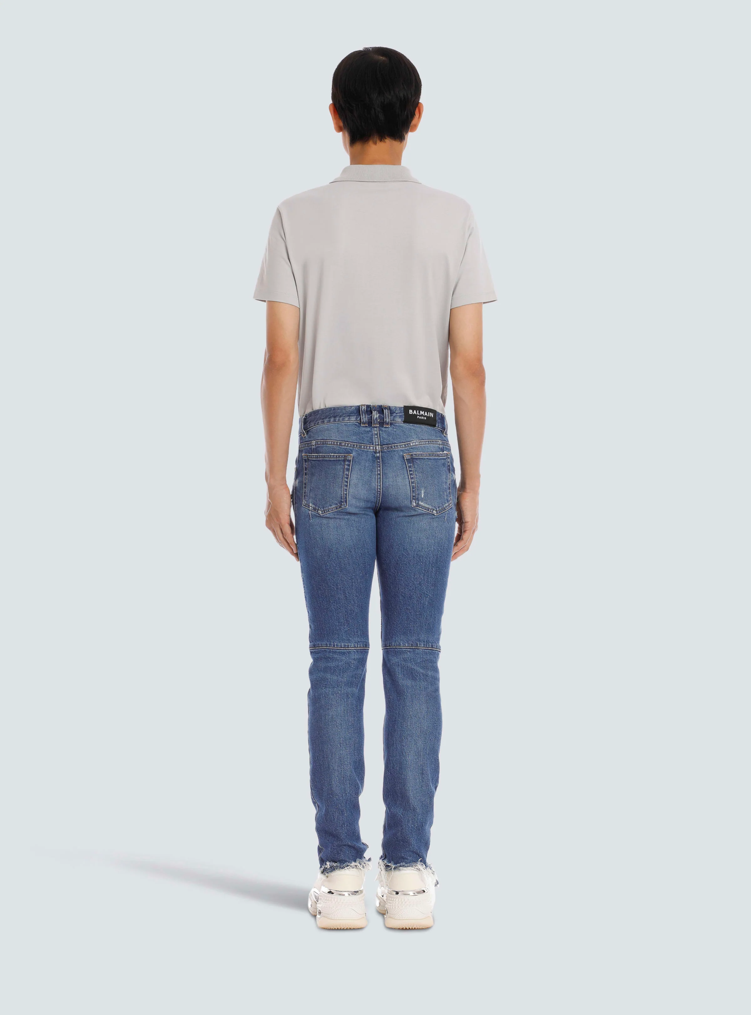 BALMAIN MEN'S BLUE RIBBED TAPERED JEANS - Image 4