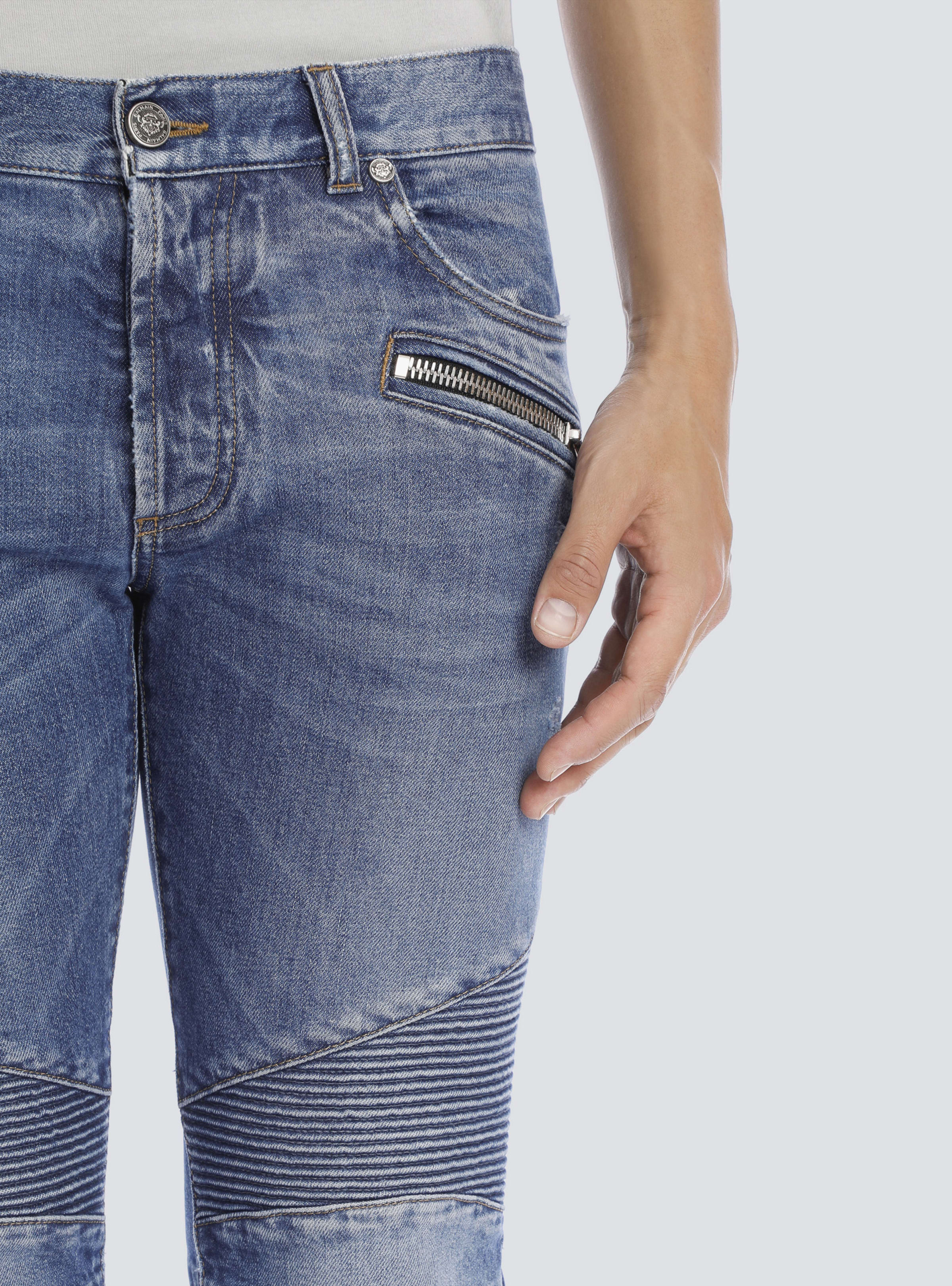 BALMAIN MEN'S BLUE RIBBED TAPERED JEANS - Image 7