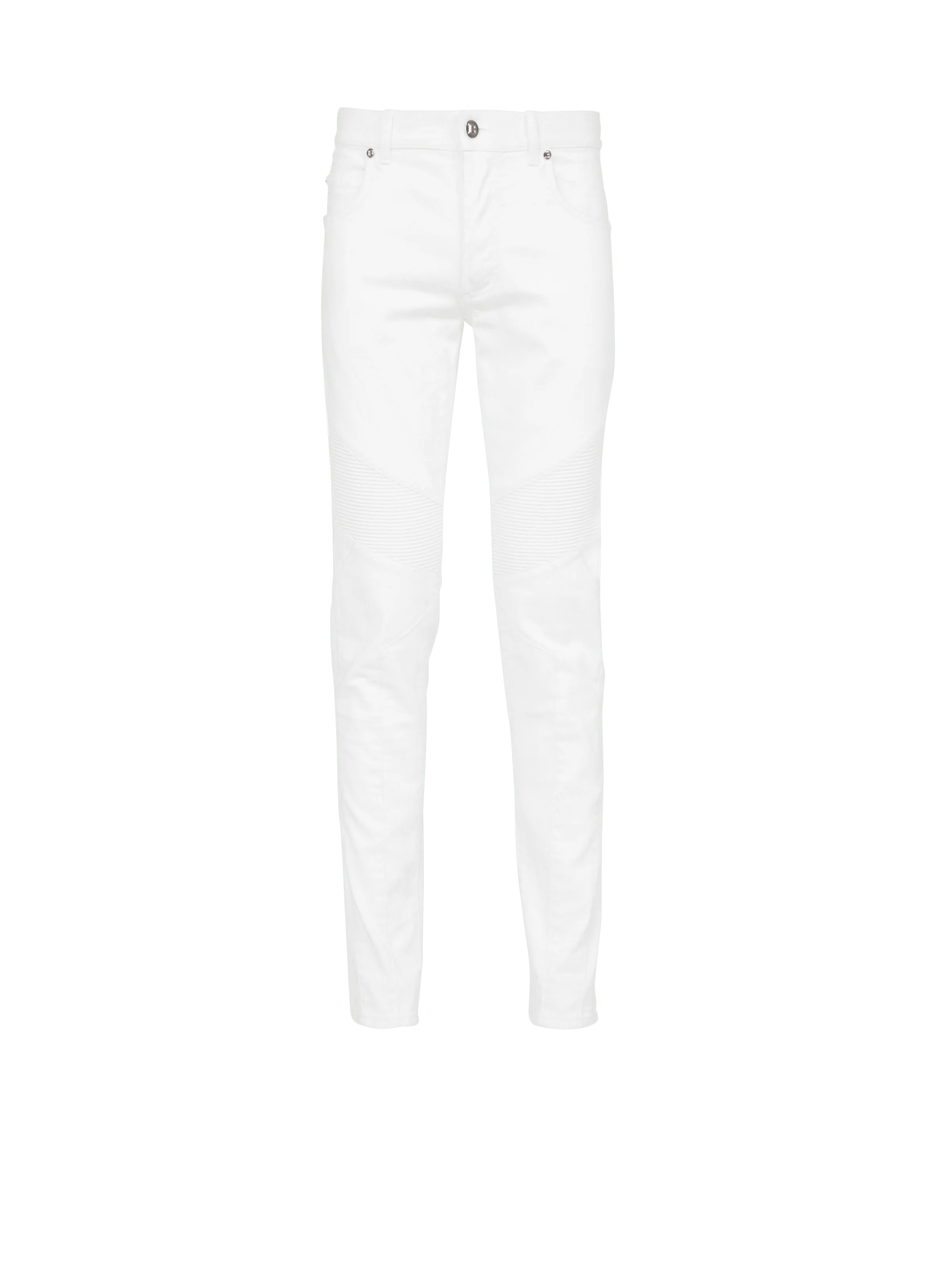 BALMAIN MEN'S WHITE RIBBED TAPERED JEANS