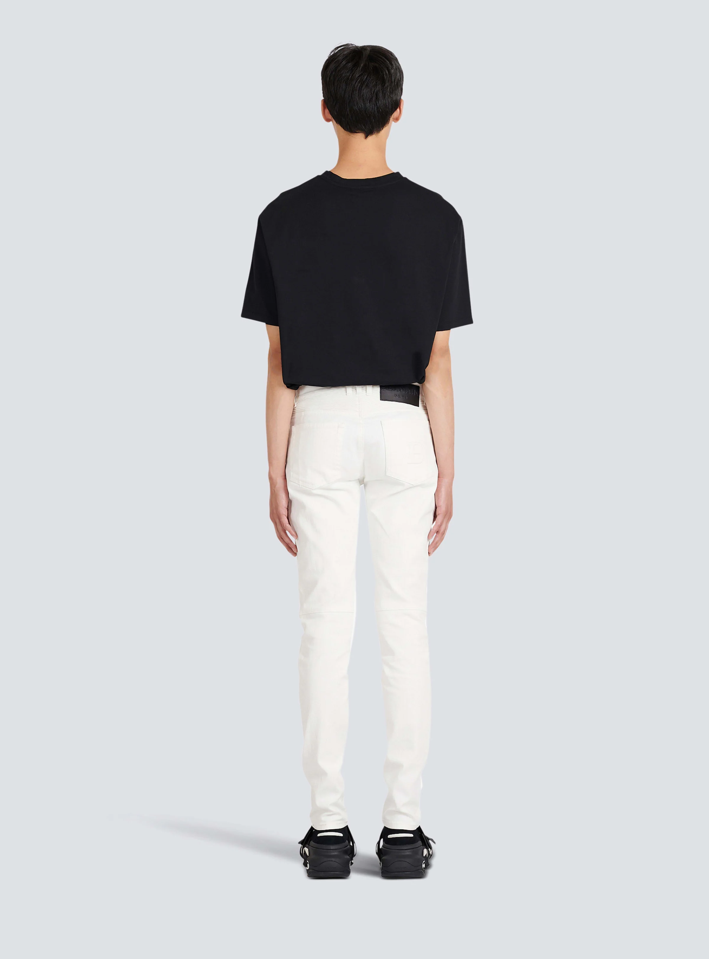BALMAIN MEN'S WHITE RIBBED TAPERED JEANS - Image 4