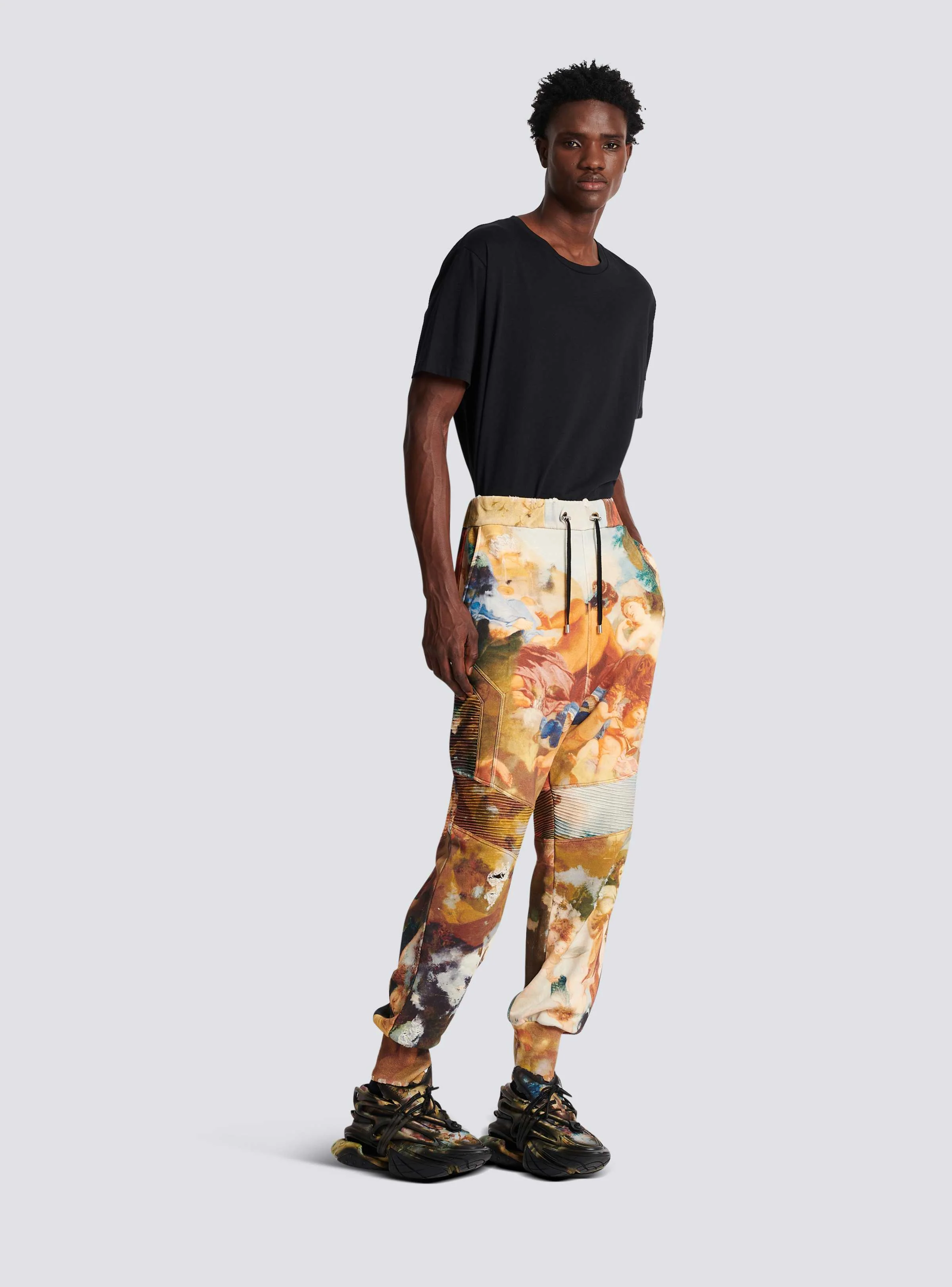 BALMAIN MEN'S SKY PRINTED RIBBED HAREM SWEATPANTS NWT - Image 3