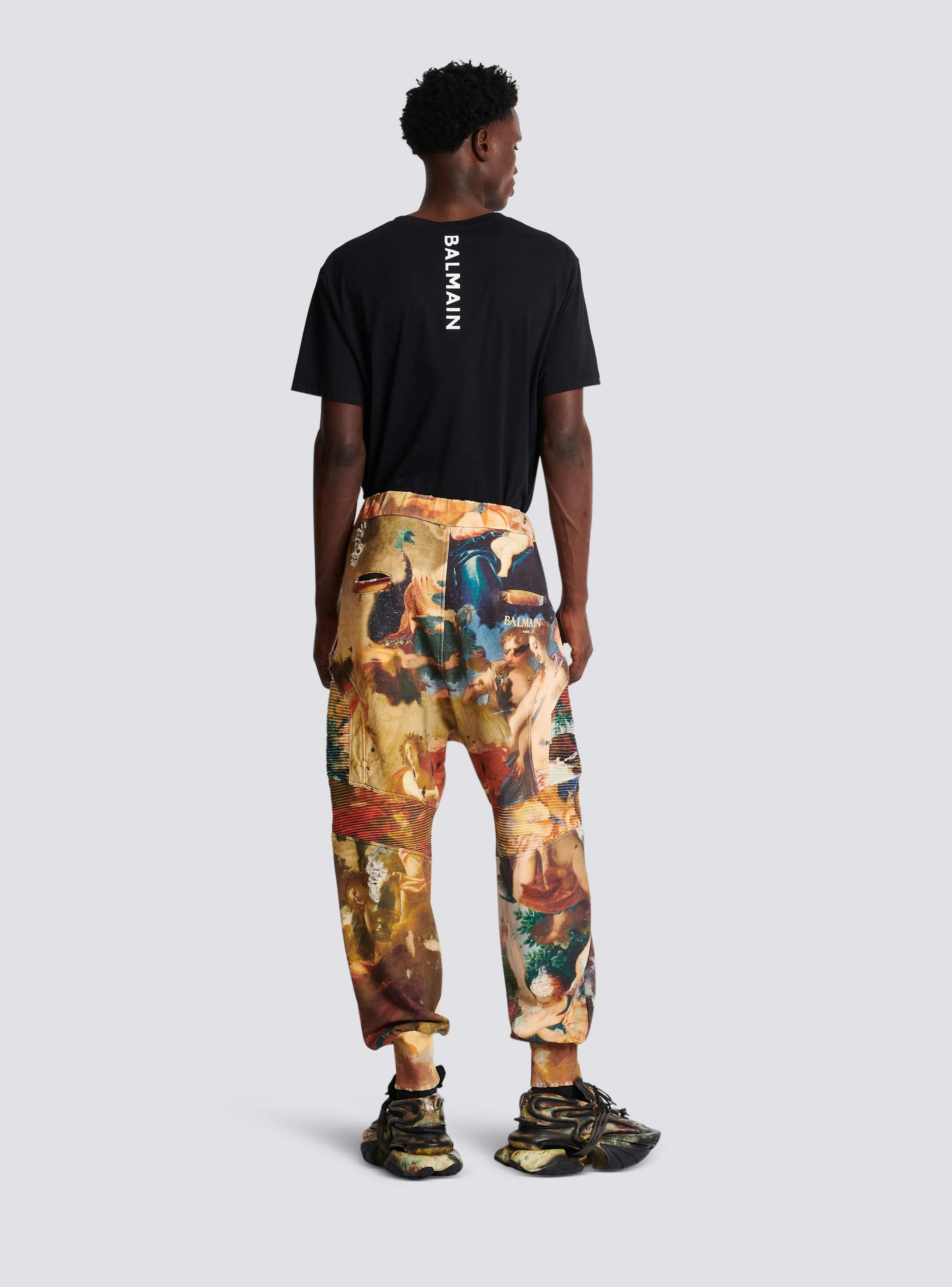 BALMAIN MEN'S SKY PRINTED RIBBED HAREM SWEATPANTS NWT - Image 4