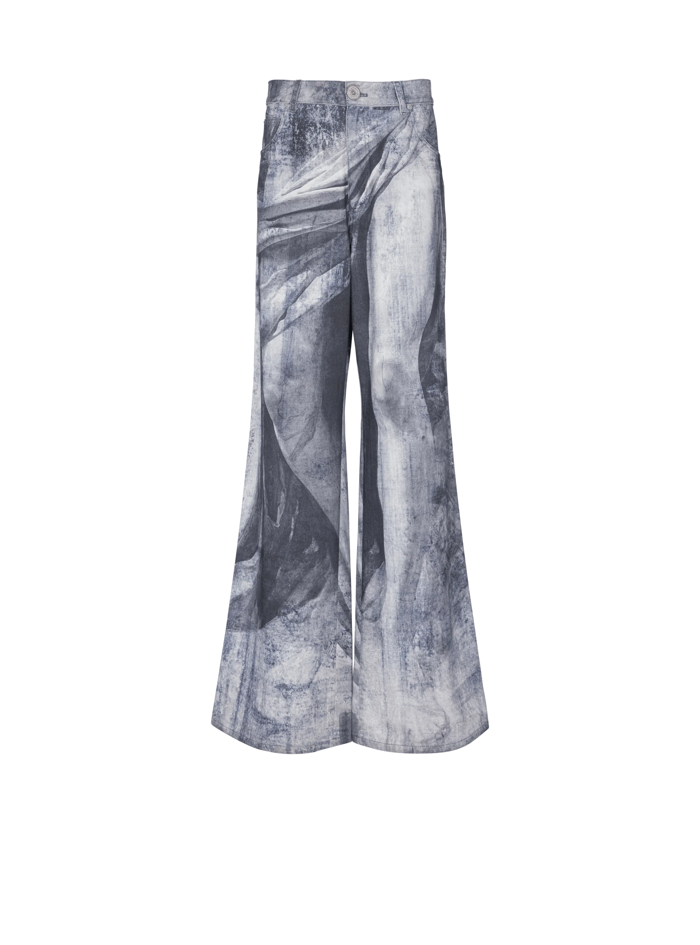 BALMAIN MEN'S BLUE MULTI STATUE PRINT DENIM TROUSERS