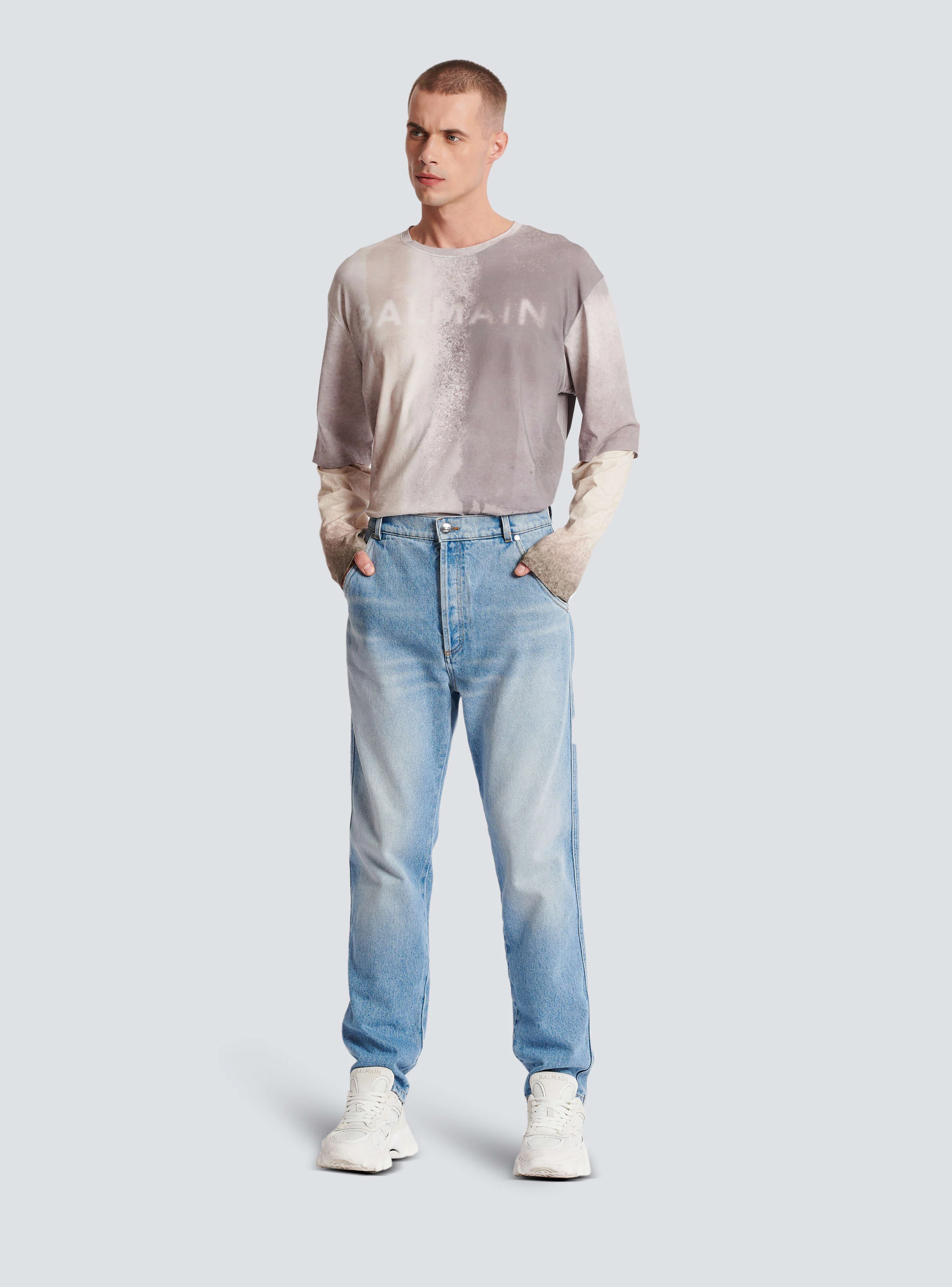 BALMAIN MEN'S STRAIGHT MONOGRAM DENIM PANTS NWT - Image 2