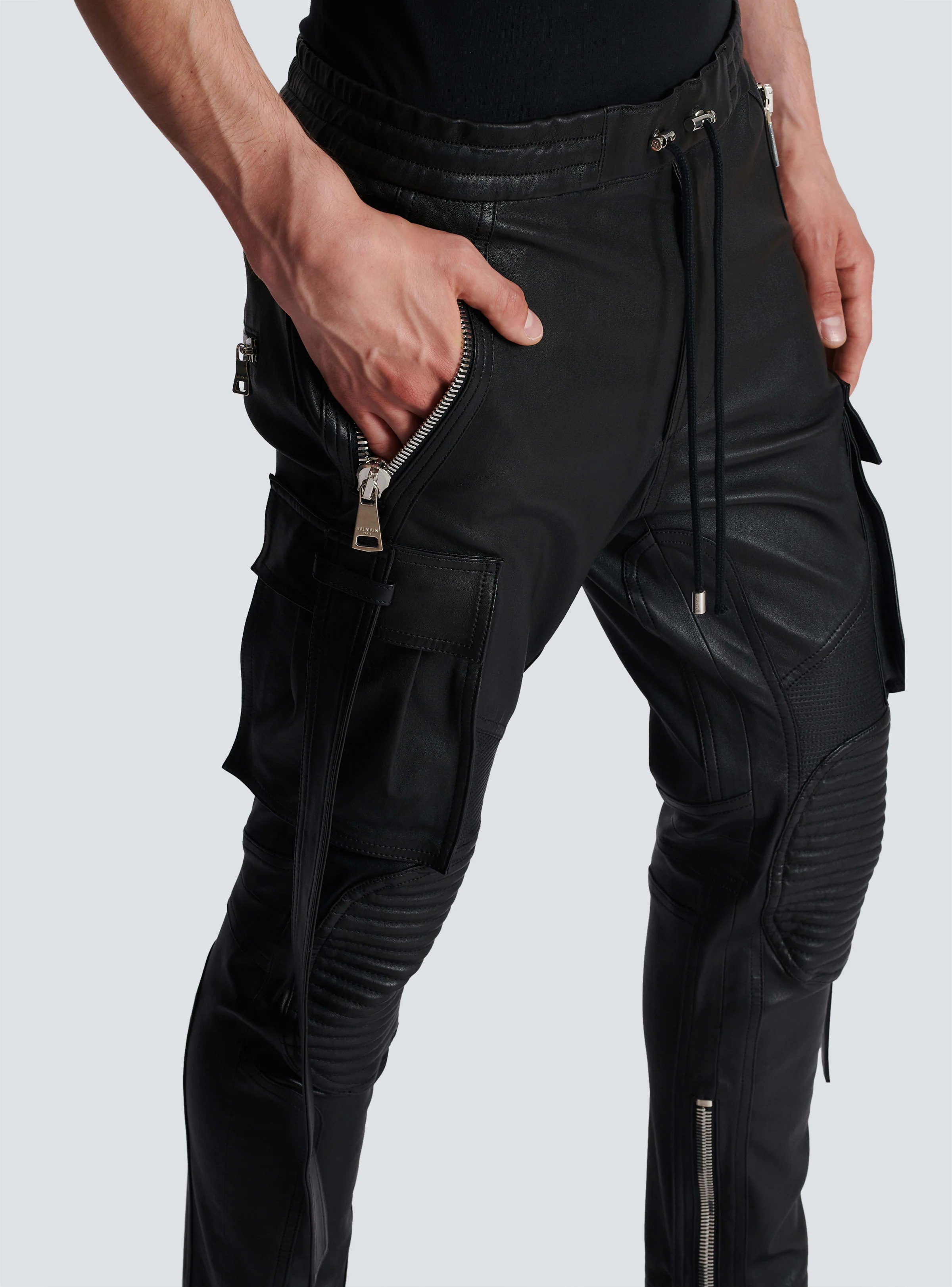 BALMAIN MEN'S STRAP DETAIL LEATHER RIDER PANTS NWT - Image 5