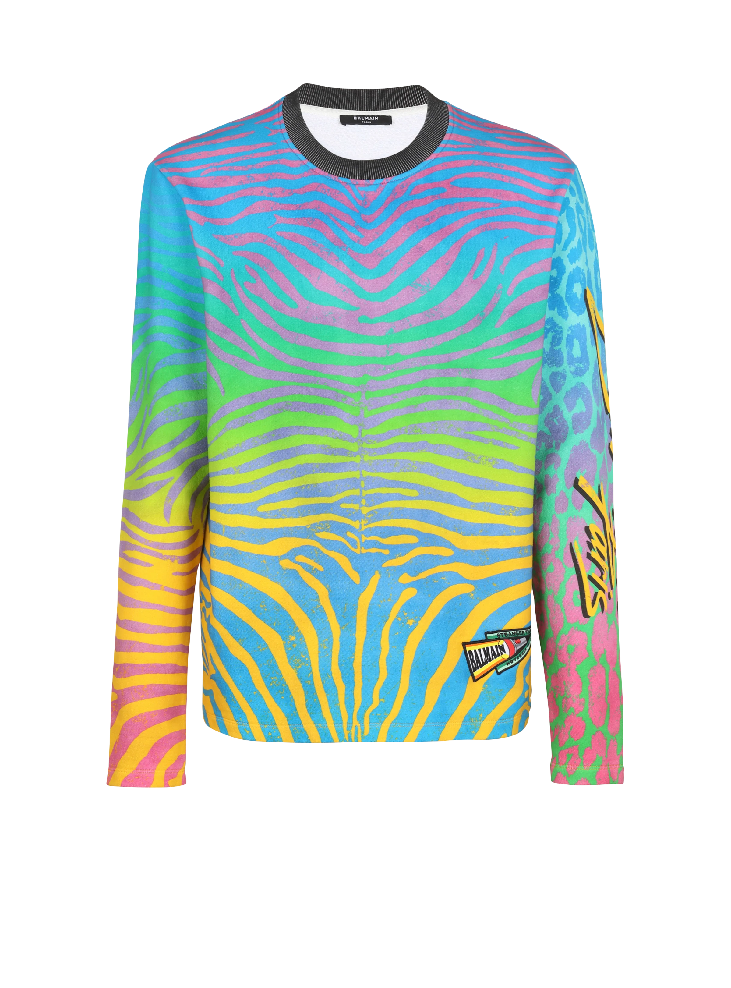 BALMAIN MEN'S MULTICOLOR ZEBRA PRINT SWEATSHIRT