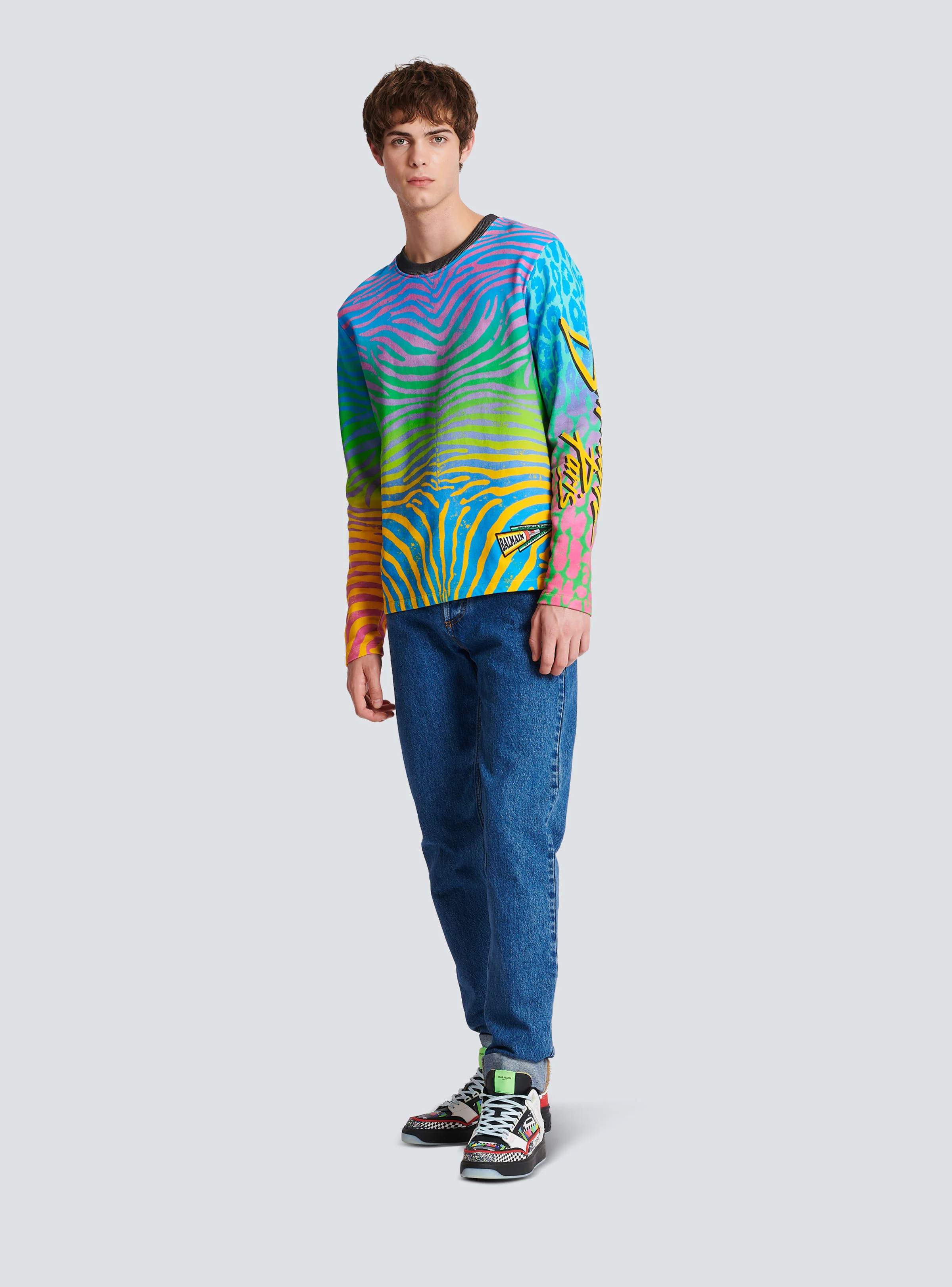 BALMAIN MEN'S MULTICOLOR ZEBRA PRINT SWEATSHIRT - Image 2