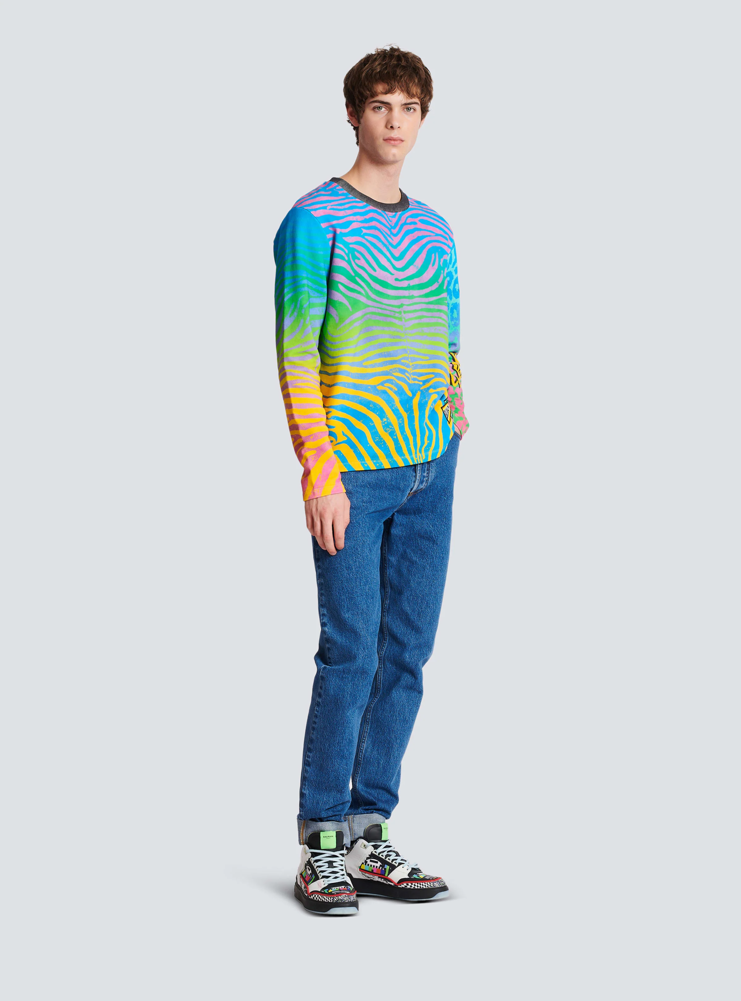 BALMAIN MEN'S MULTICOLOR ZEBRA PRINT SWEATSHIRT - Image 3