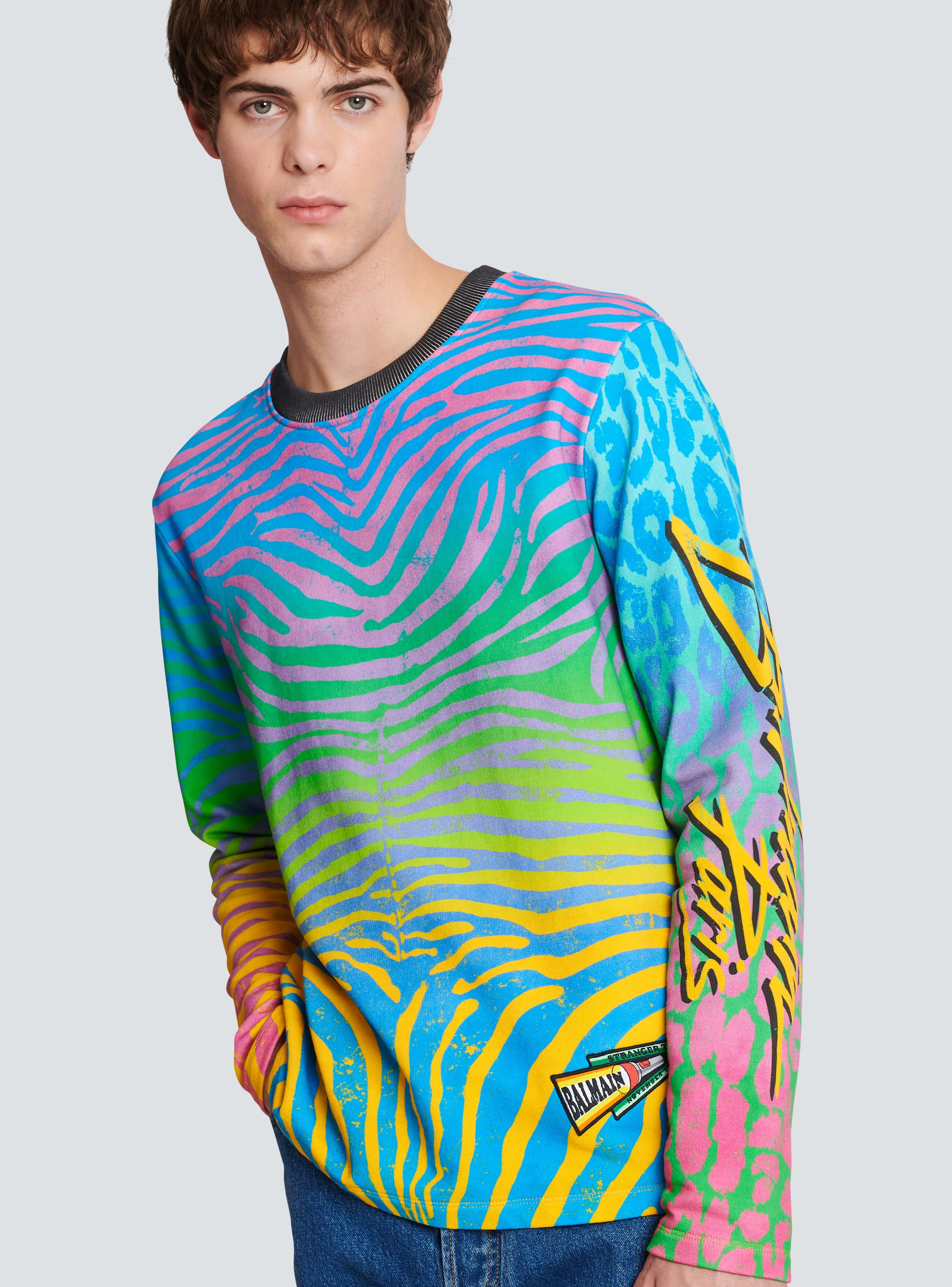 BALMAIN MEN'S MULTICOLOR ZEBRA PRINT SWEATSHIRT - Image 5