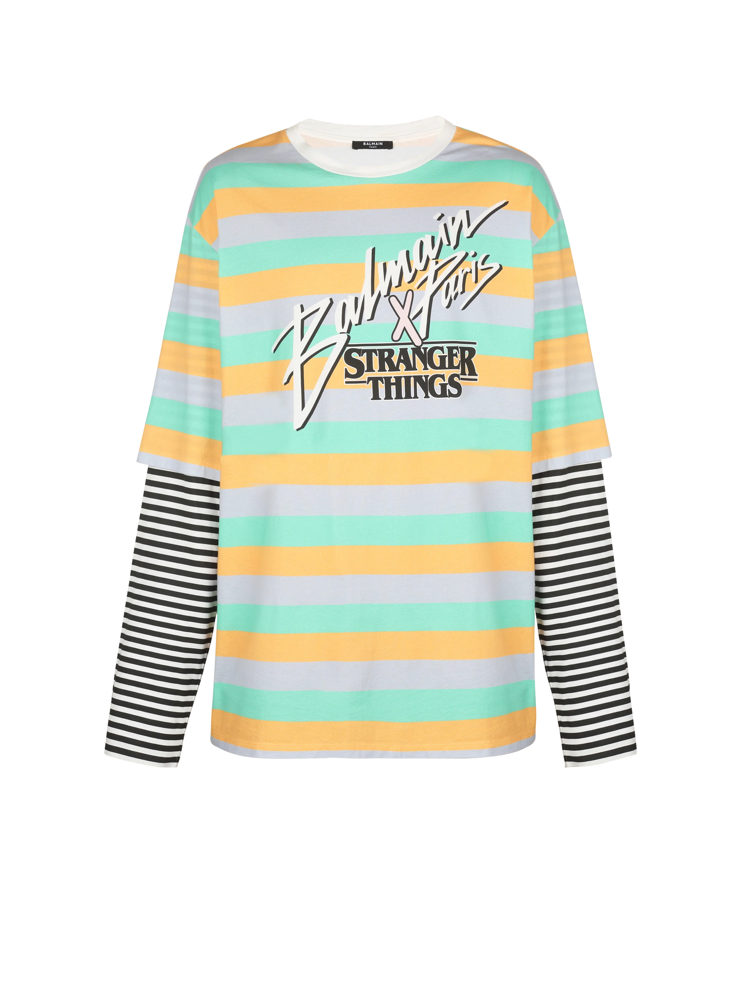 BALMAIN MEN'S MULTICOLOR STRIPED OVERSIZED LONG-SLEEVE SHIRT