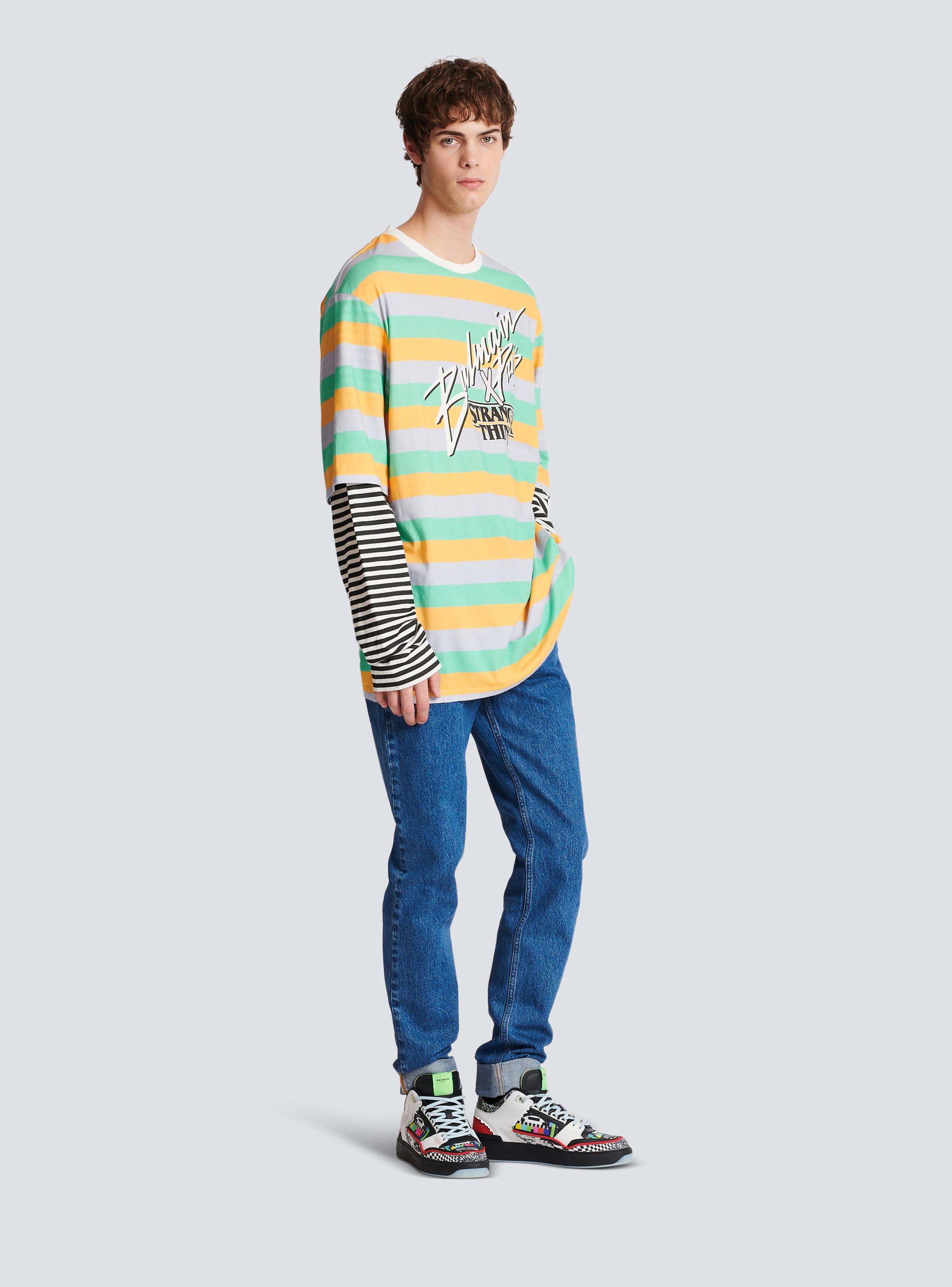 BALMAIN MEN'S MULTICOLOR STRIPED OVERSIZED LONG-SLEEVE SHIRT - Image 3