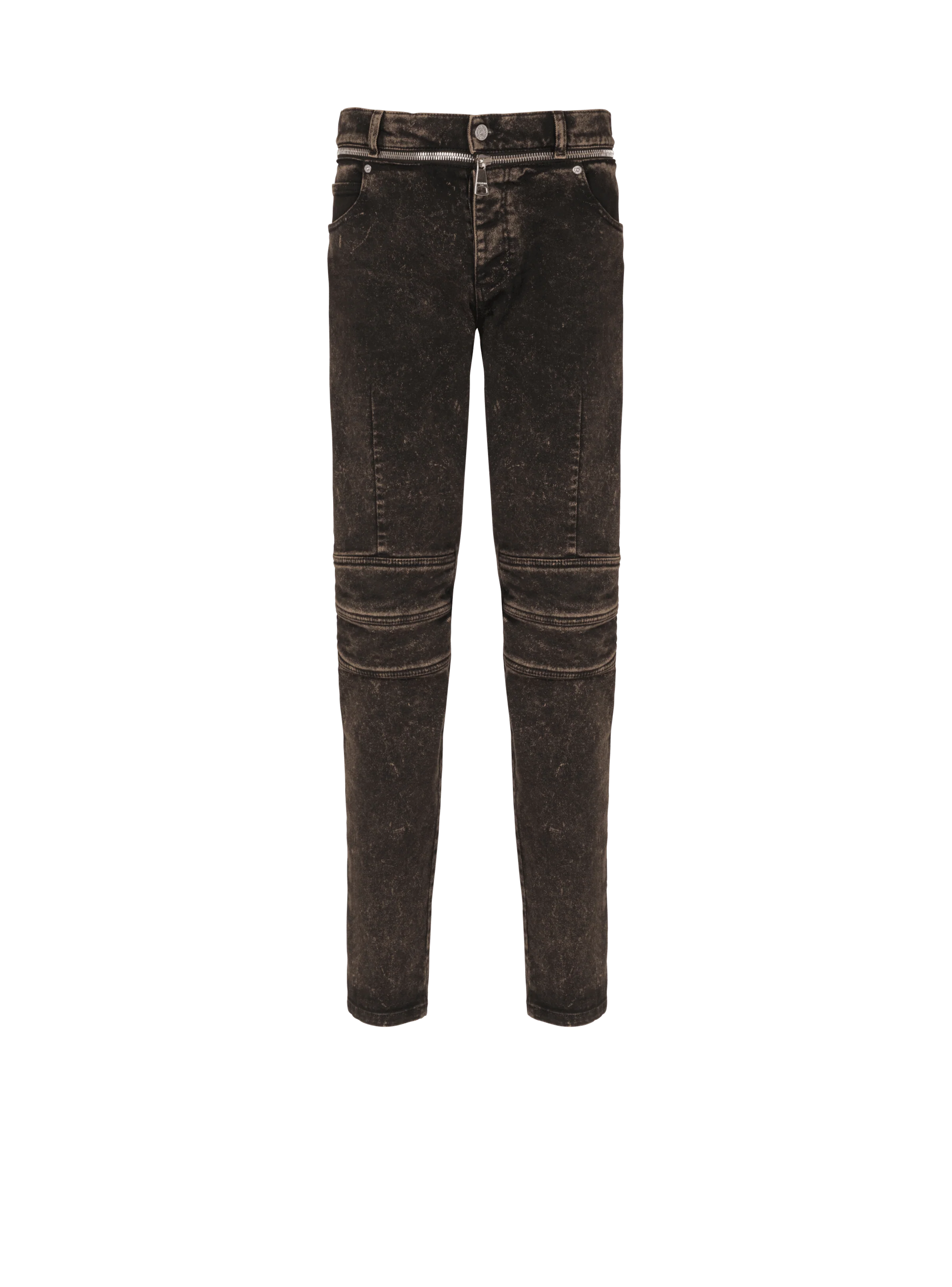 BALMAIN MEN'S DARK BROWN DENIM SLIM TROUSERS