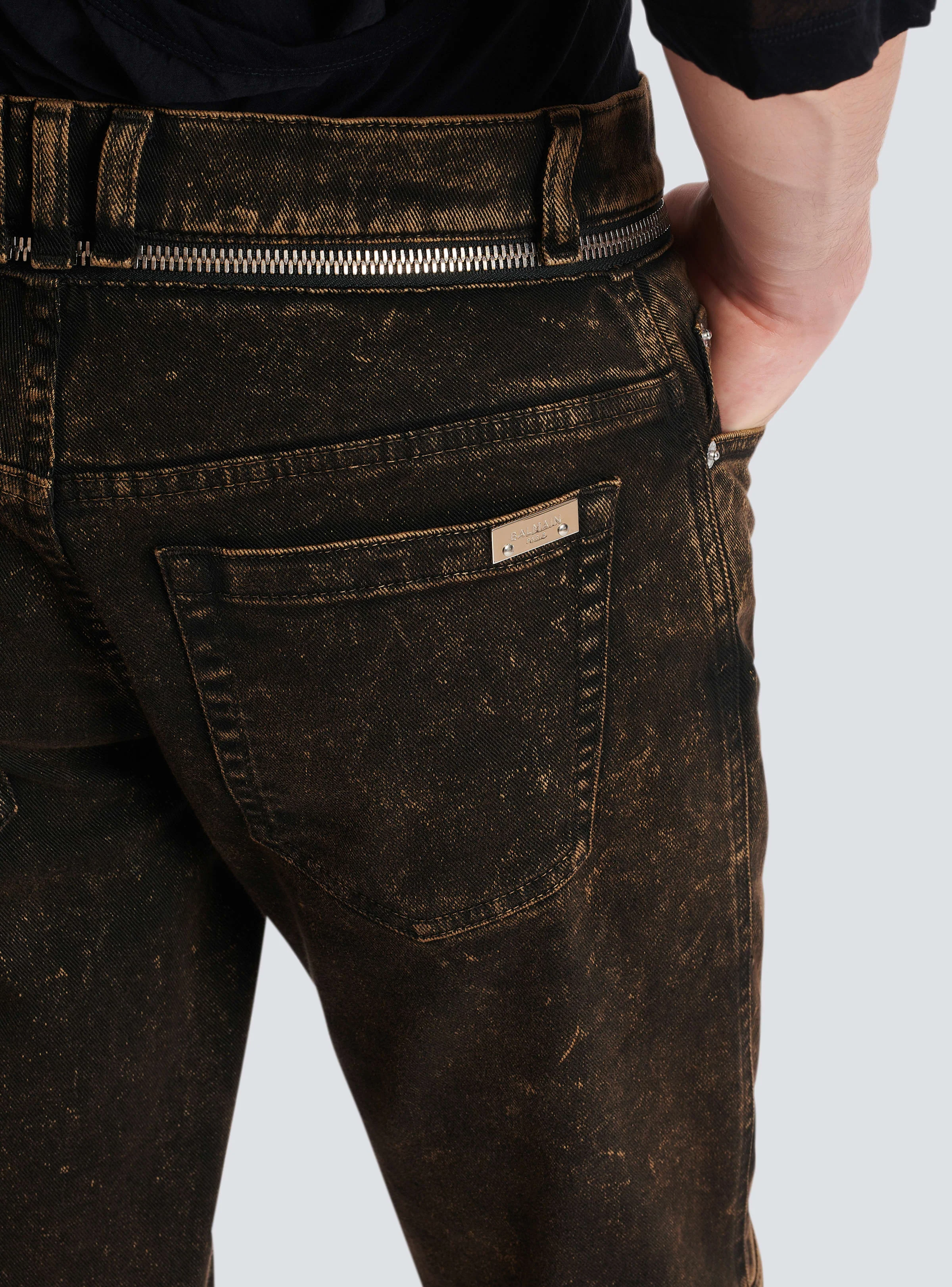 BALMAIN MEN'S DARK BROWN DENIM SLIM TROUSERS - Image 6