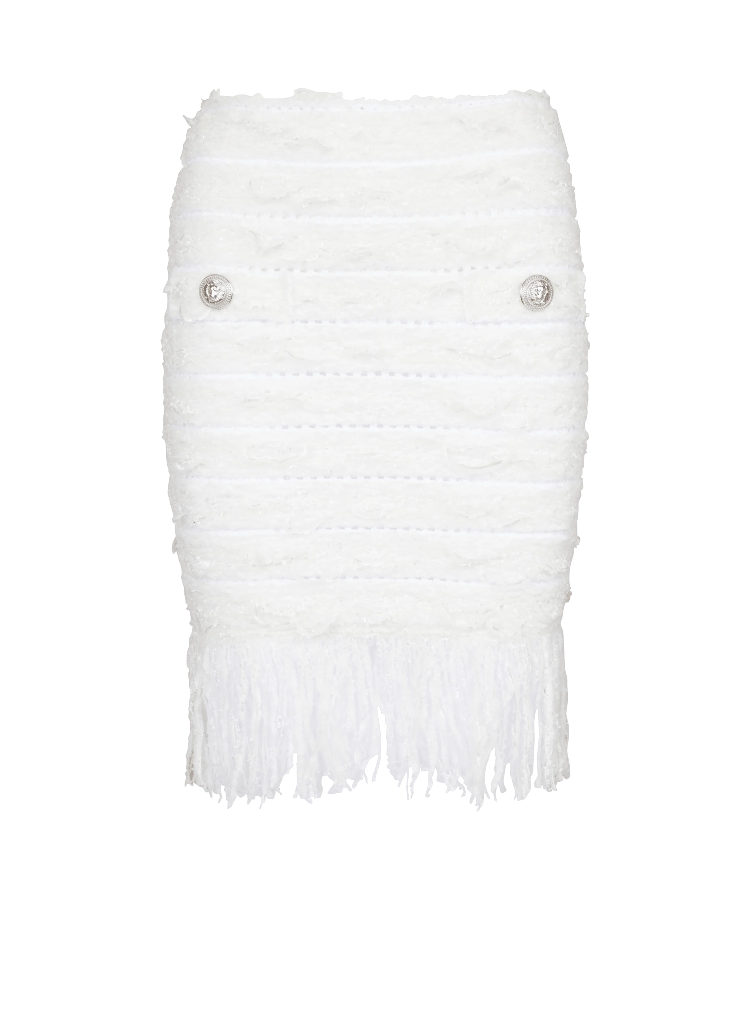 BALMAIN WOMEN'S 2 BTN IRIDESCENT FRINGED TWEED SKIRT NWT