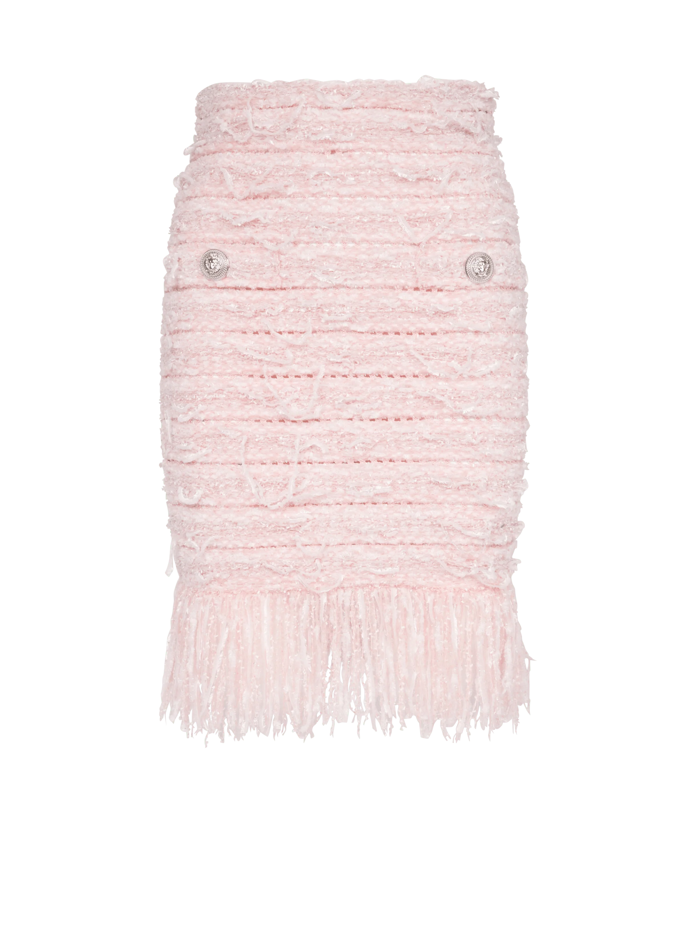 BALMAIN WOMEN'S 2 BTN IRIDESCENT FRINGED TWEED SKIRT NWT