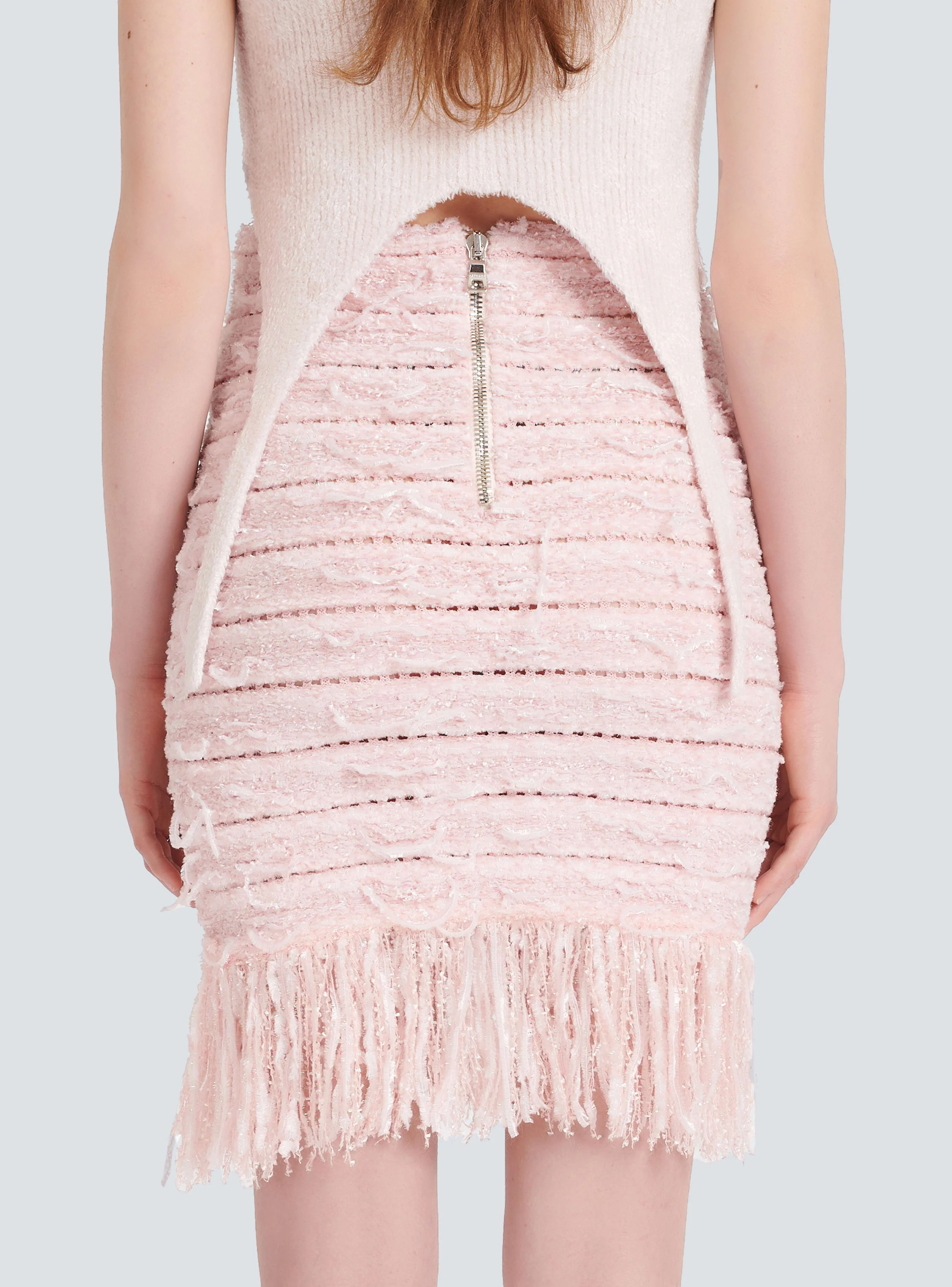 BALMAIN WOMEN'S 2 BTN IRIDESCENT FRINGED TWEED SKIRT NWT - Image 7