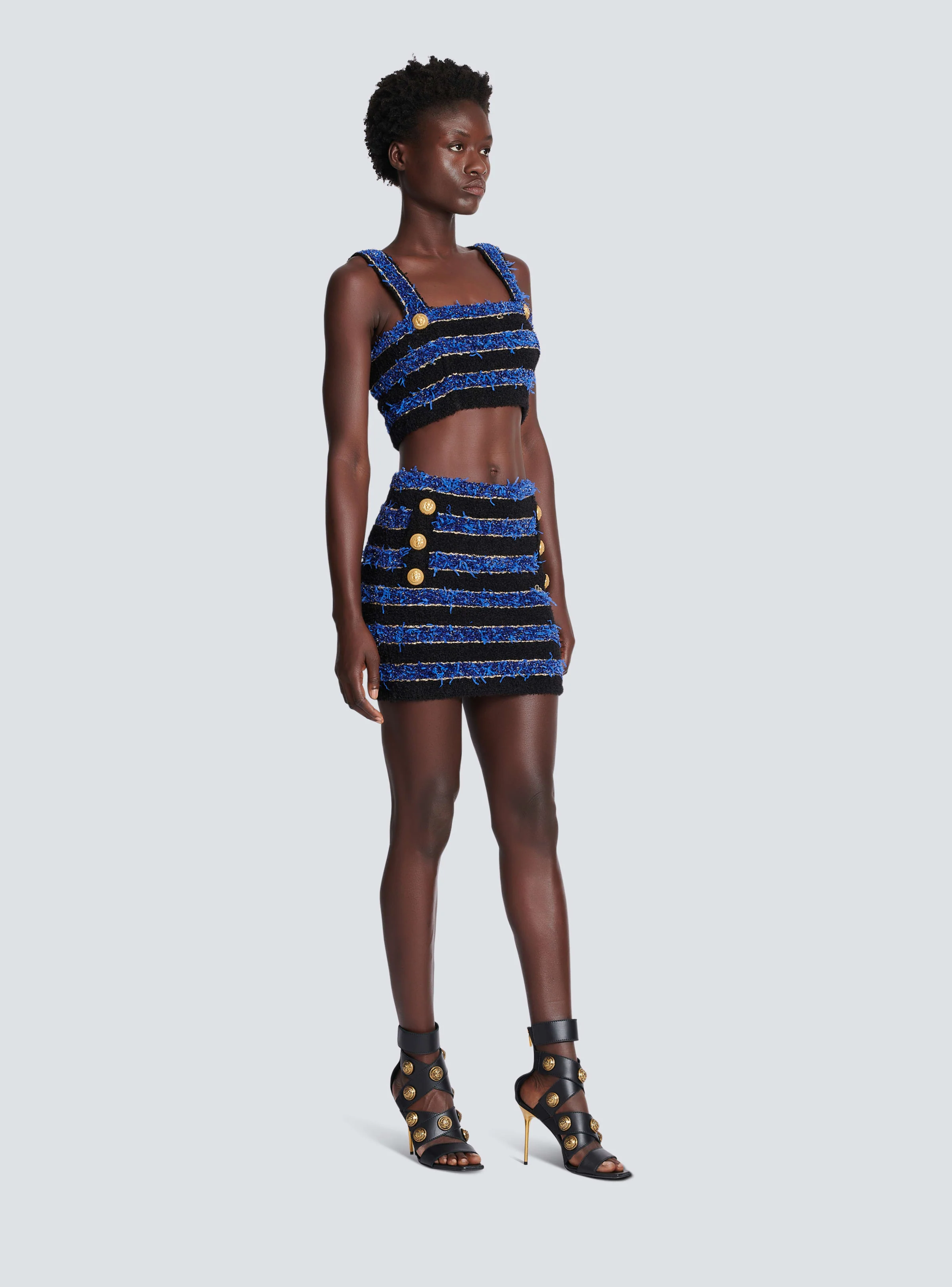 BALMAIN WOMEN'S 2 BTN STRIPED TWEED STRAPPED BRA TOP NWT - Image 3