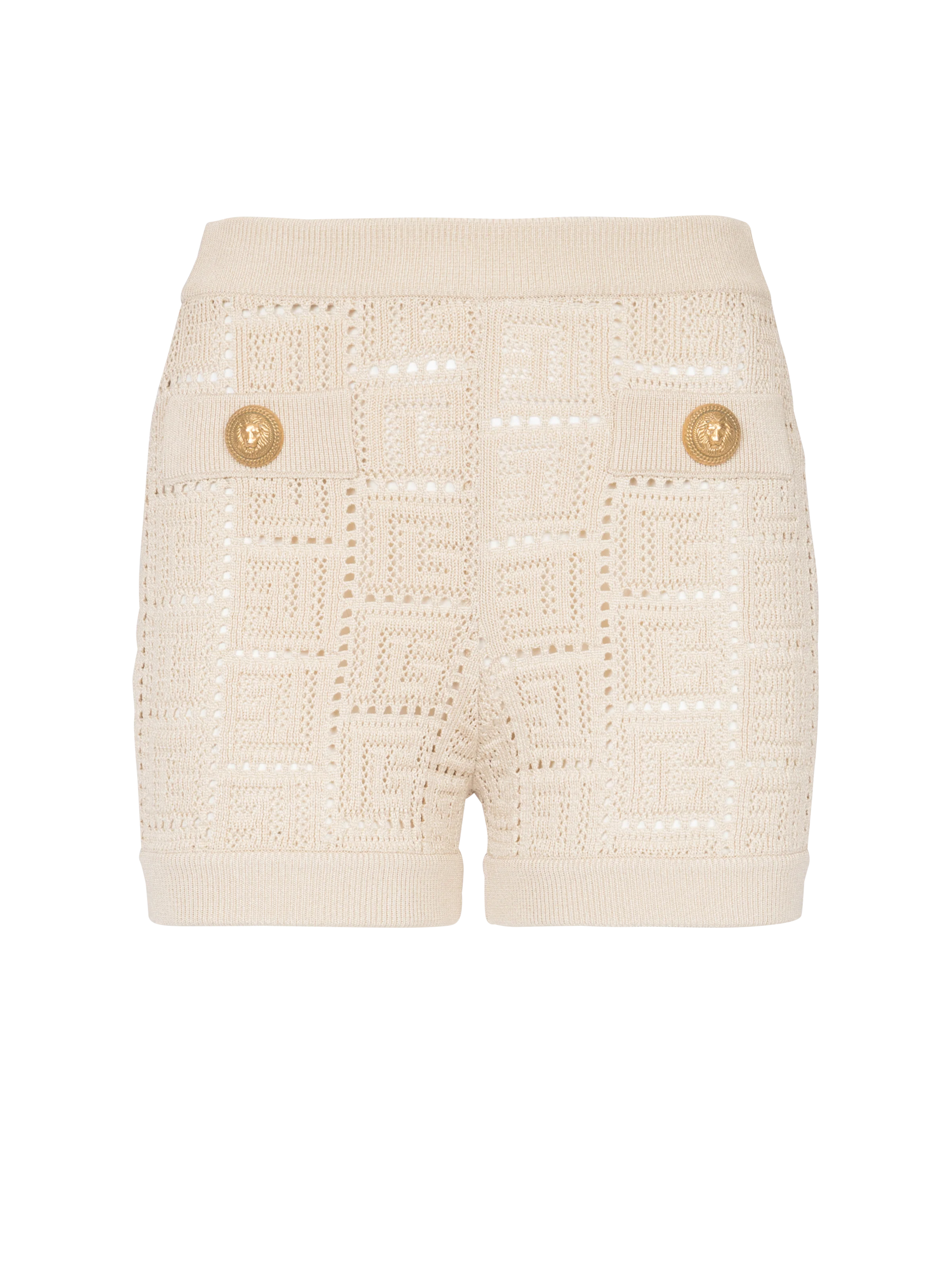 BALMAIN WOMEN'S 2 PKTS MONOGRAM MESH KNITED SHORTS NWT