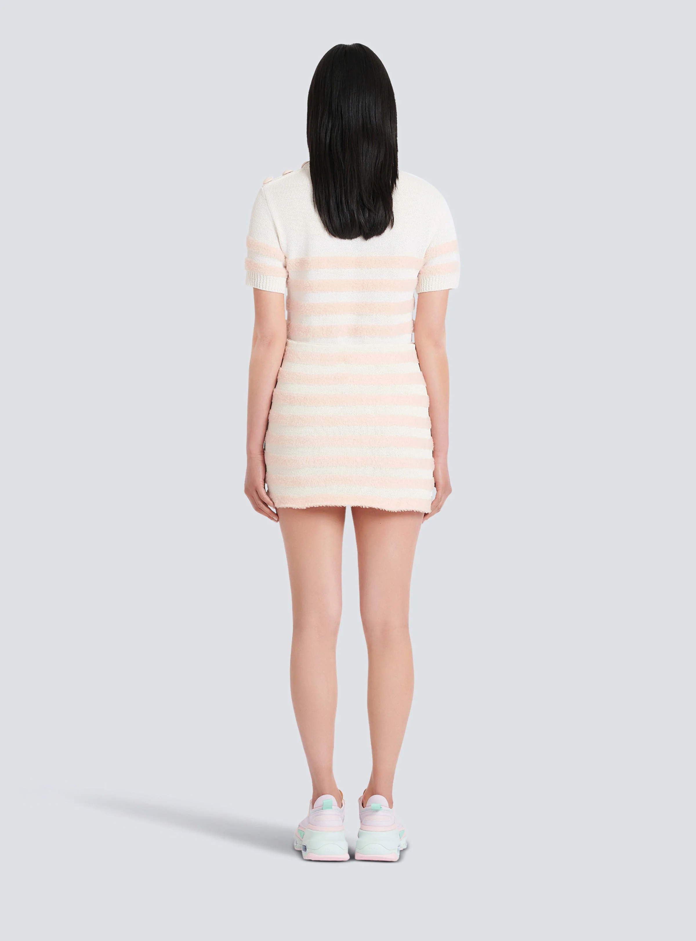 BALMAIN WOMEN'S TWO-TONE FLUFFY STRIPED WRAP SKIRT - Image 4