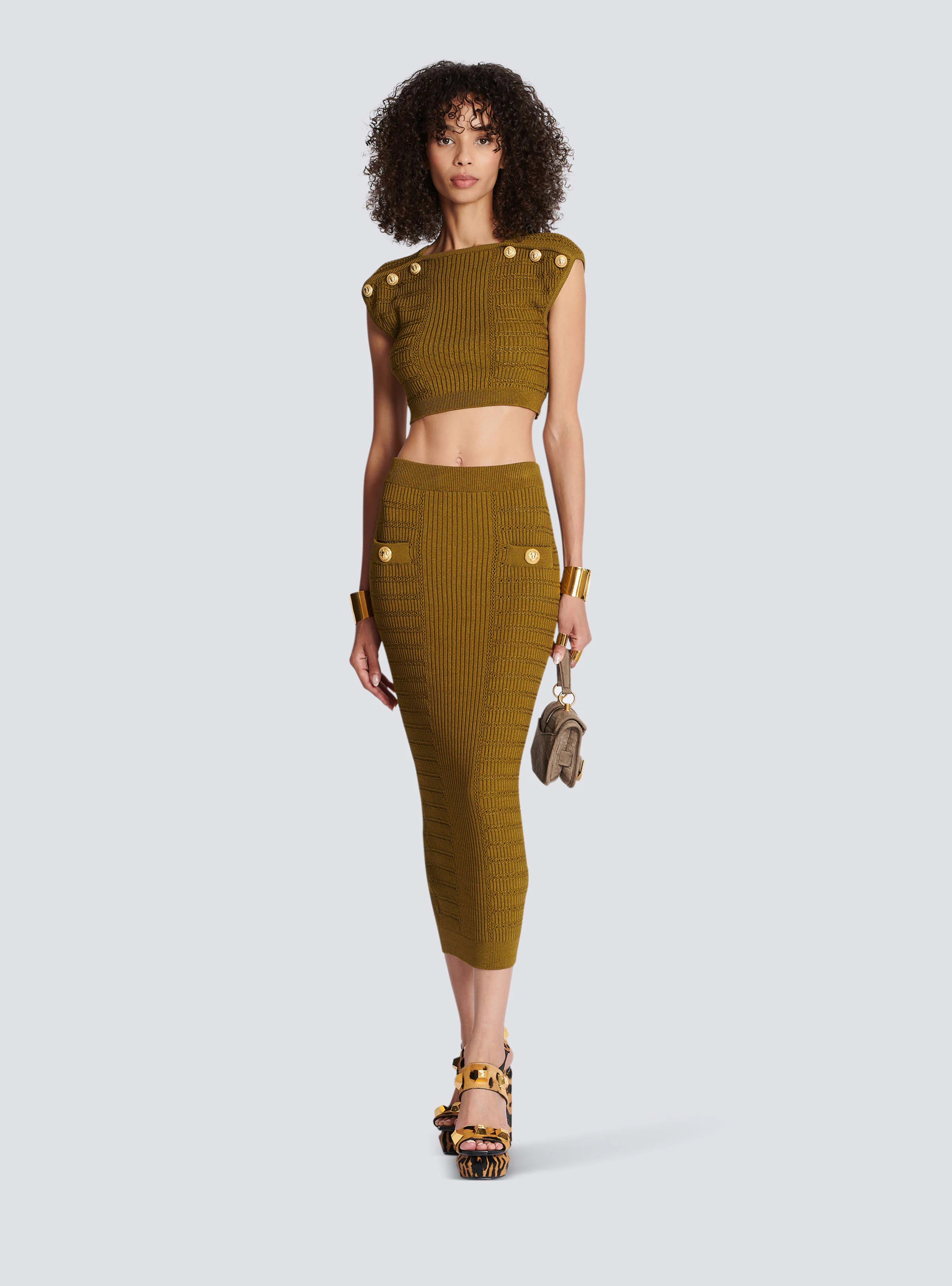BALMAIN WOMEN'S 6 BTN KNIT CROPPED TOP NWT - Image 2
