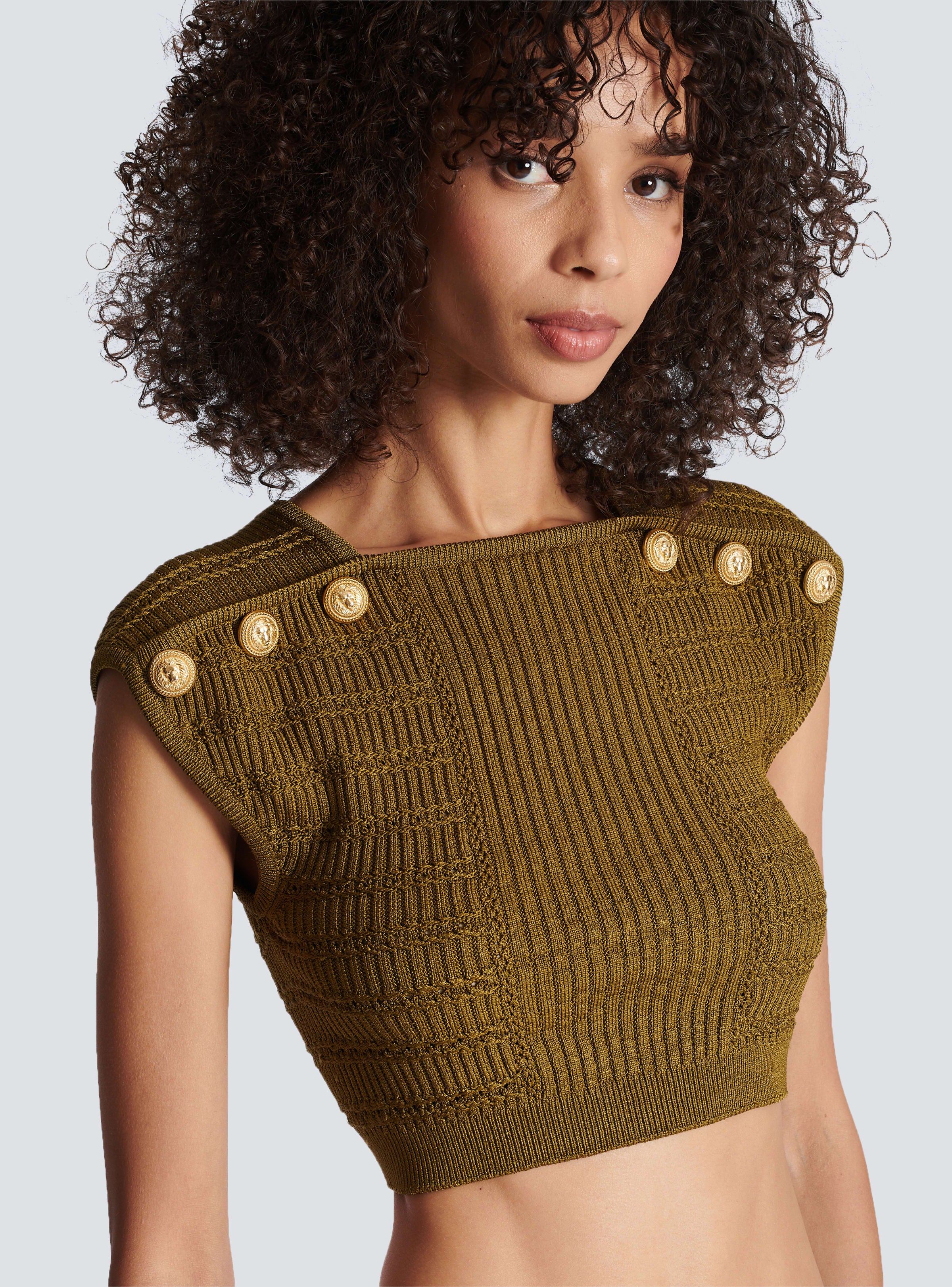BALMAIN WOMEN'S 6 BTN KNIT CROPPED TOP NWT - Image 5