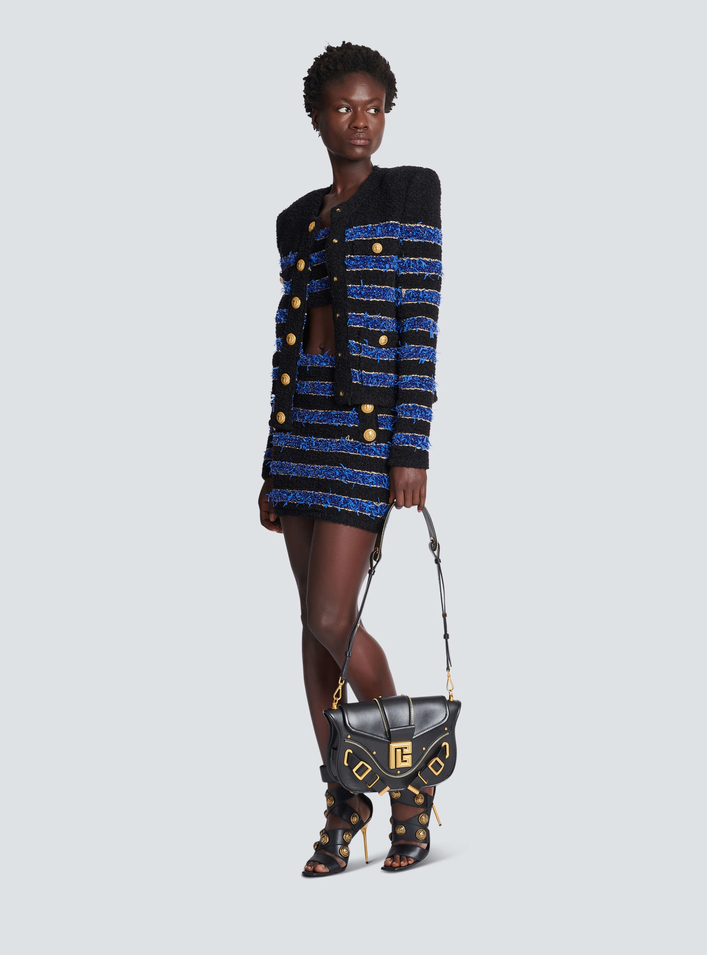 BALMAIN WOMEN'S 6 BTN TWEED STRIPED SHORT SKIRT NWT - Image 2